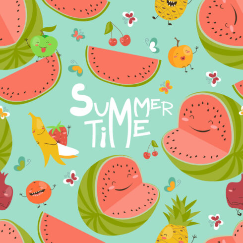 Seamless Pattern with Cute Summer Fruits cover image.