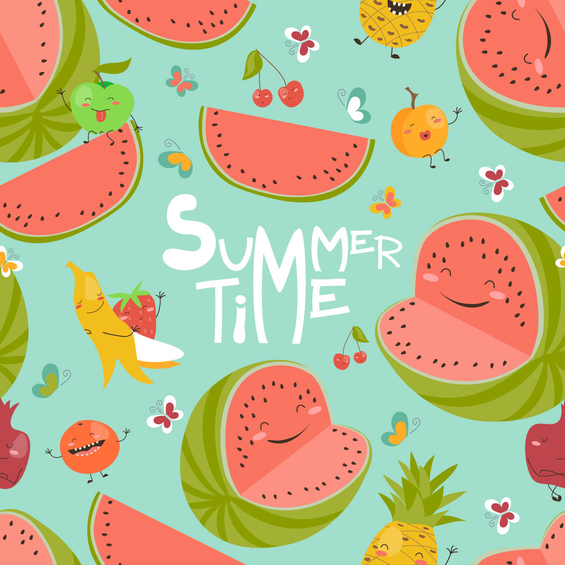 Seamless Pattern with Cute Summer Fruits preview image.