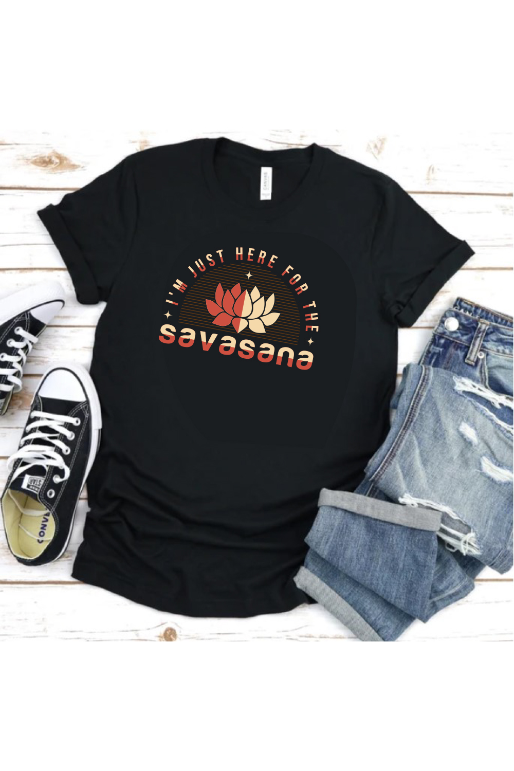 I am just here for the Savasana, an awesome t-shirt design pinterest preview image.