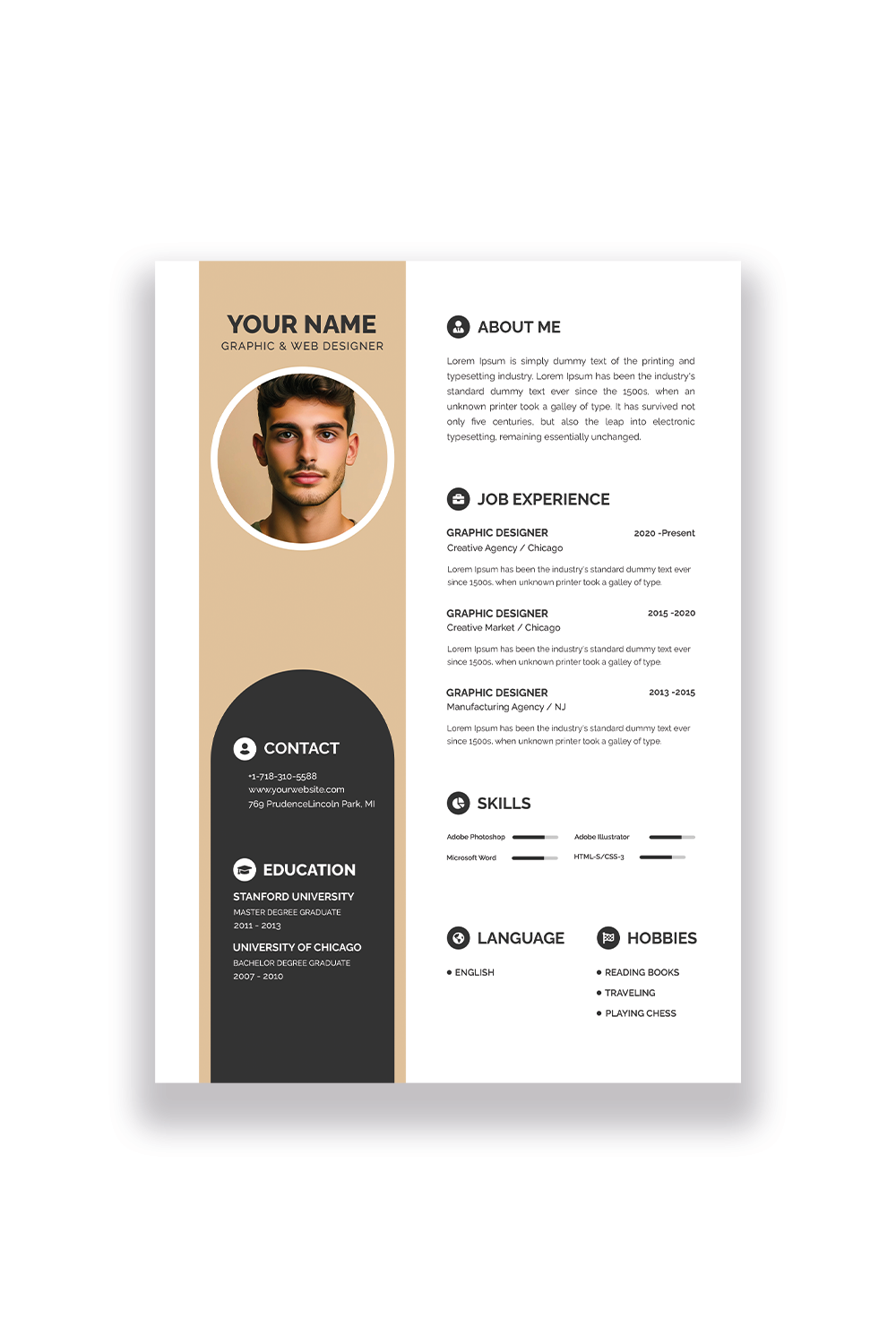 Creative Graphic Designer Resume/CV pinterest preview image.