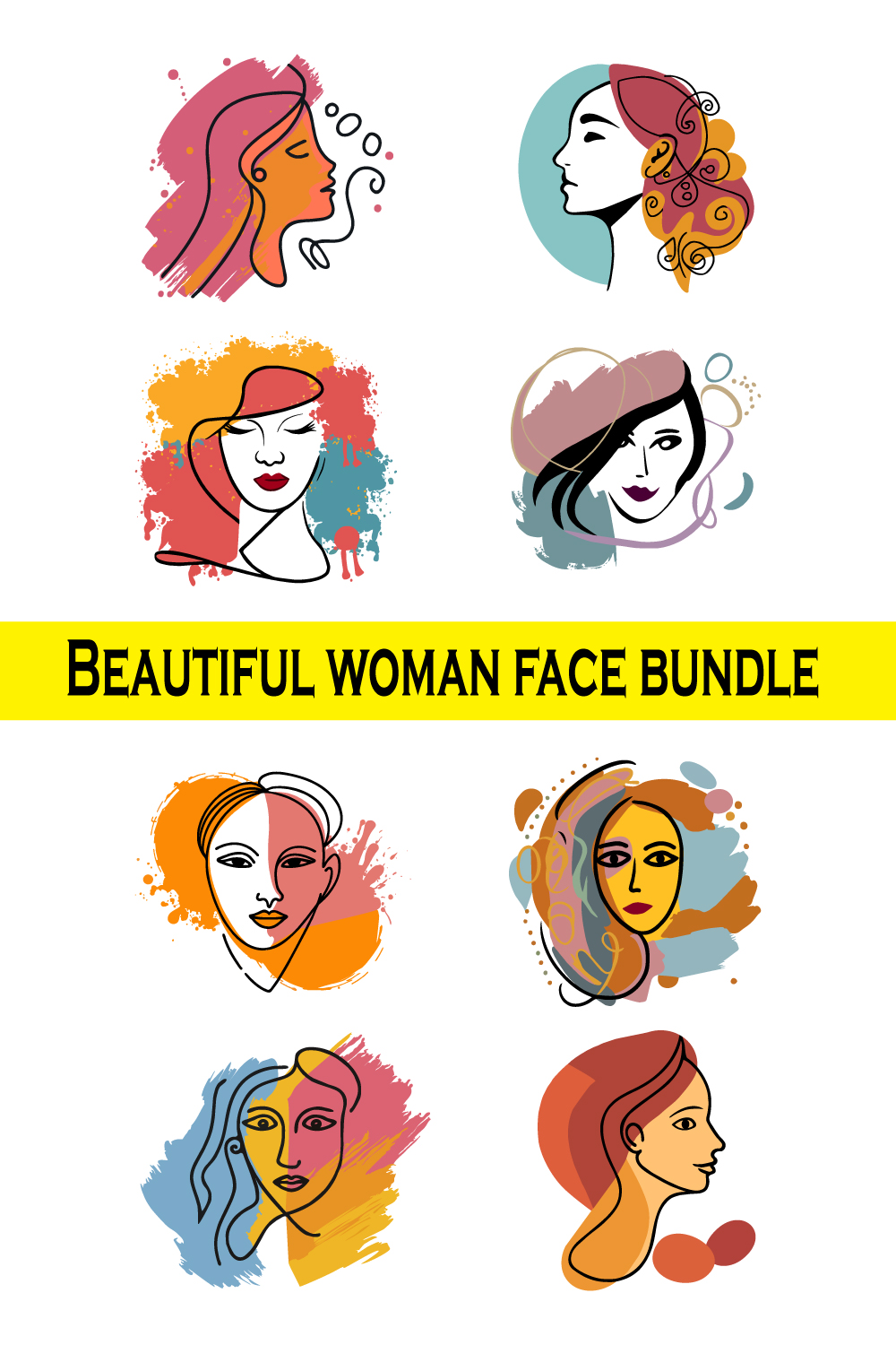 Beautiful woman face Hand drawn vector illustration Line art pinterest preview image.