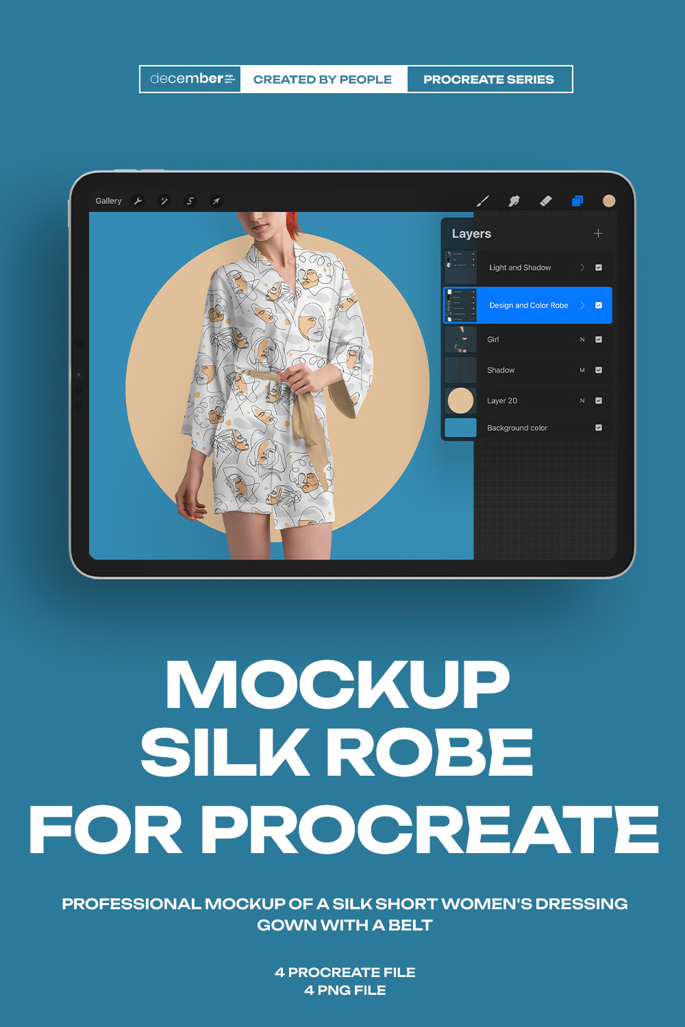 4 Mockups of a Silk Robe for Procreate pinterest preview image.