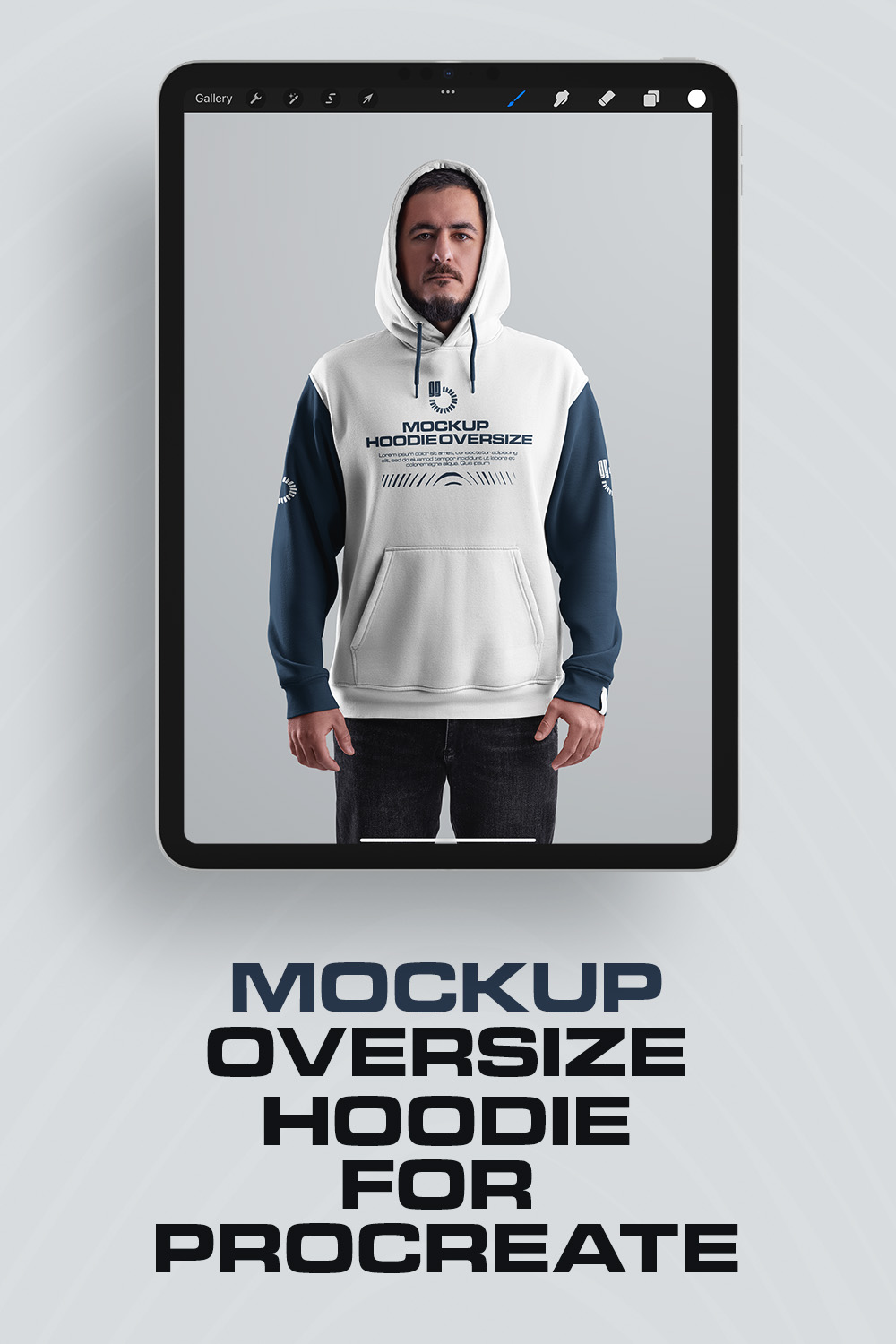 4 Mockups Oversize Hoodie Front, Back and Side View for Procreate pinterest preview image.