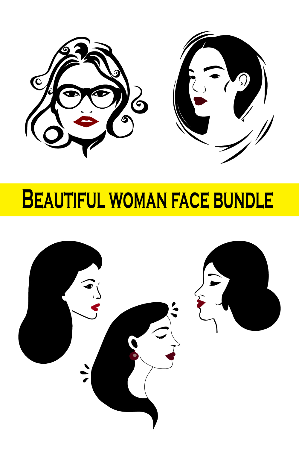 Beautiful Woman Face Vector Art Illustration pinterest preview image.