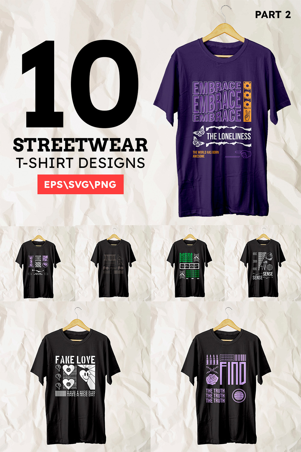 Streetwear T-Shirt Designs Vector Bundle pinterest preview image.