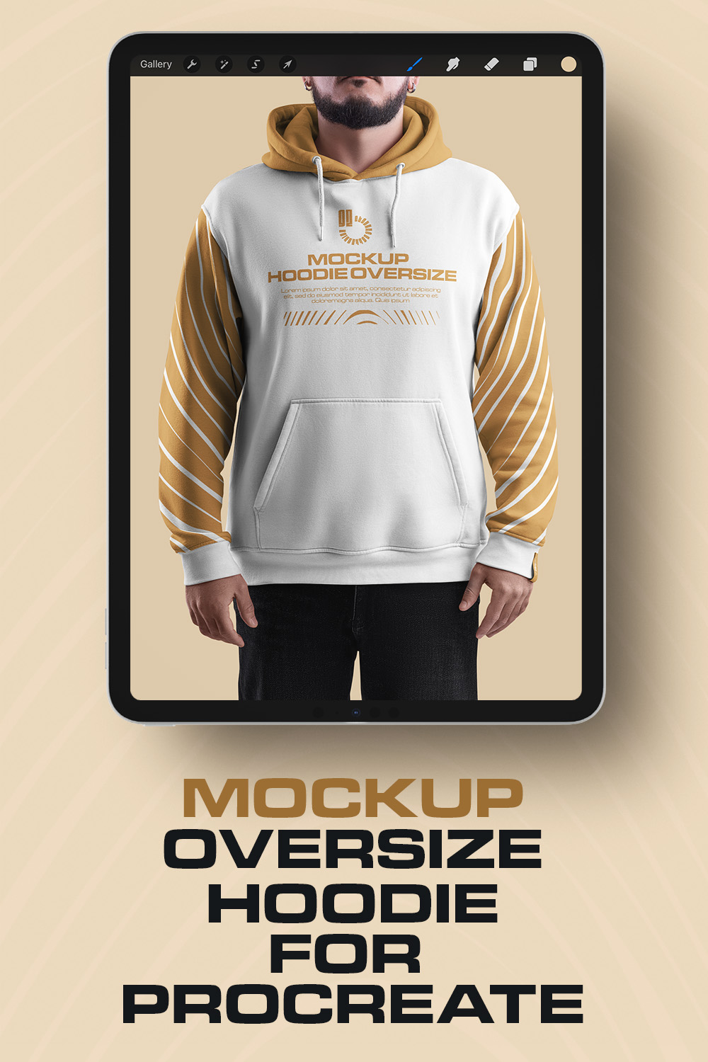 4 Mockups Oversize Hoodie Front, Back and Side View for Procreate pinterest preview image.