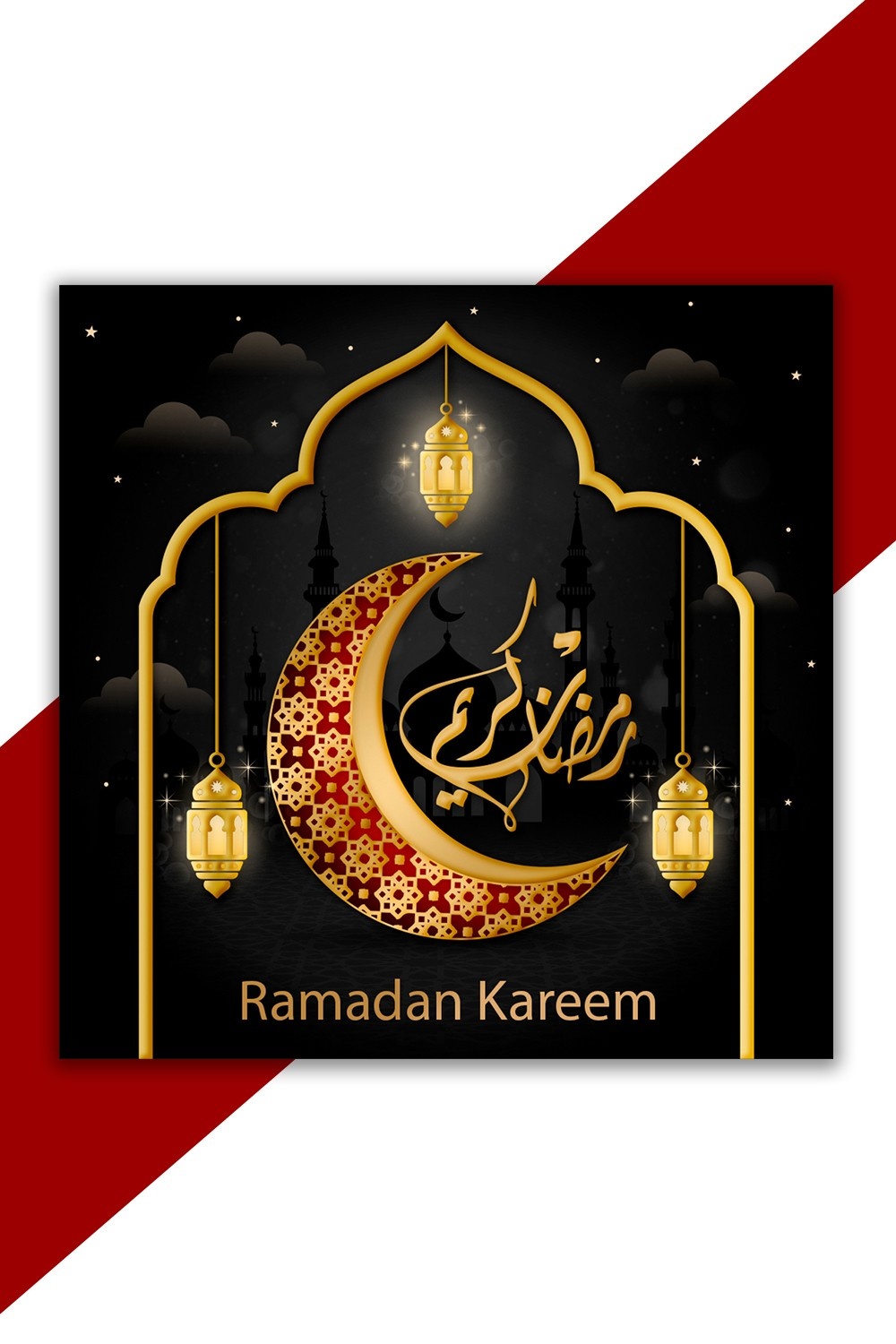 Ramadan Mubarak Social Media Banner Design Template pinterest preview image.