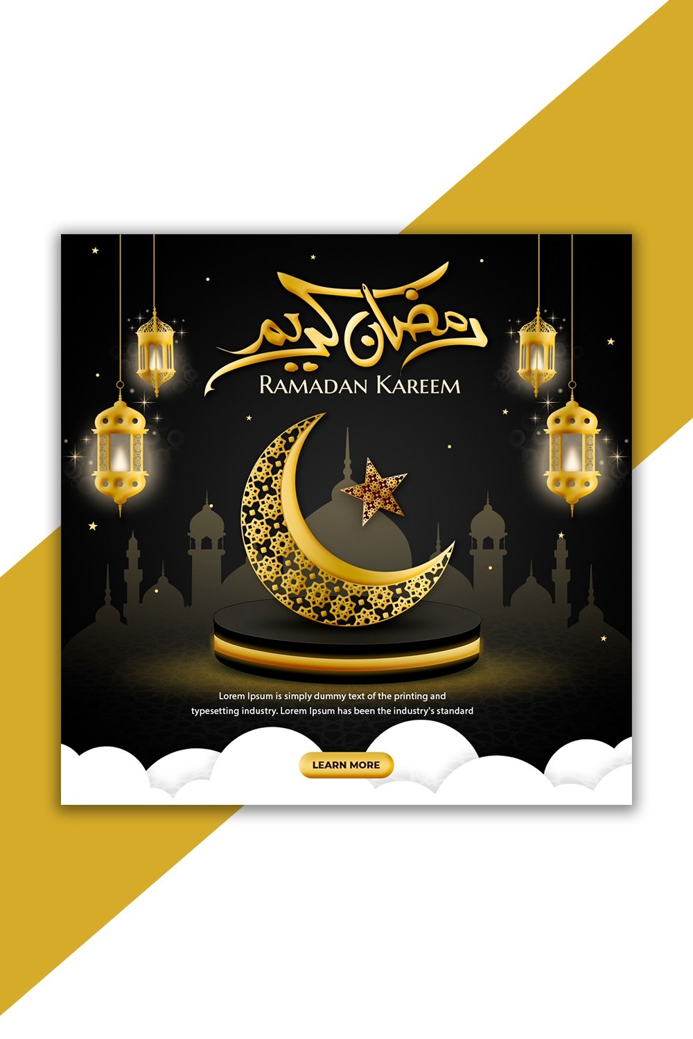 Ramadan Mubarak Social Media Banner Design Template social media post , banner, facebook post, instagaram, twitter social media post, ramadan post, social post , banner, poster, pinterest preview image.