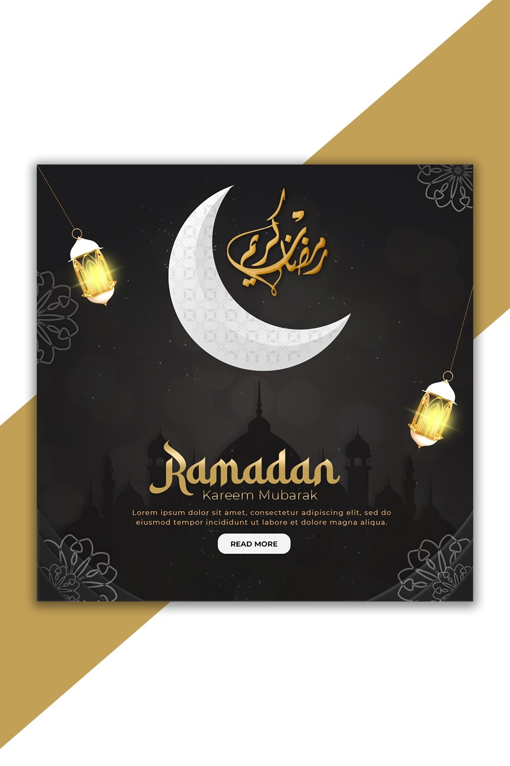 Ramadan Mubarak Social Media Banner Design Template pinterest preview image.