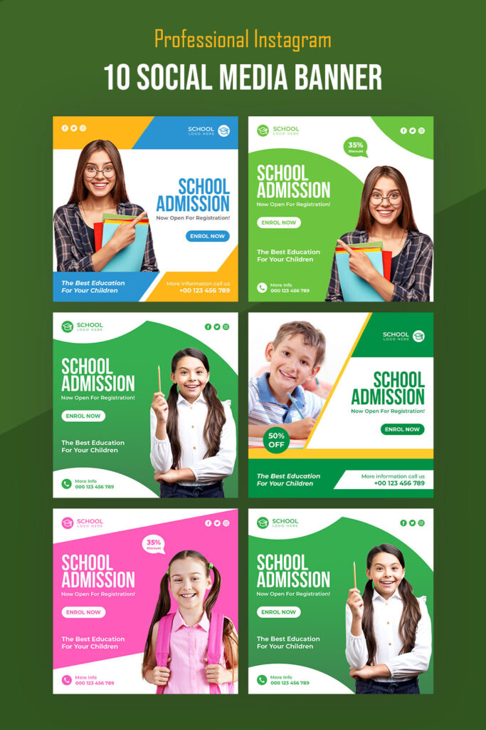 5 School admission social media post template design for Instagram ...