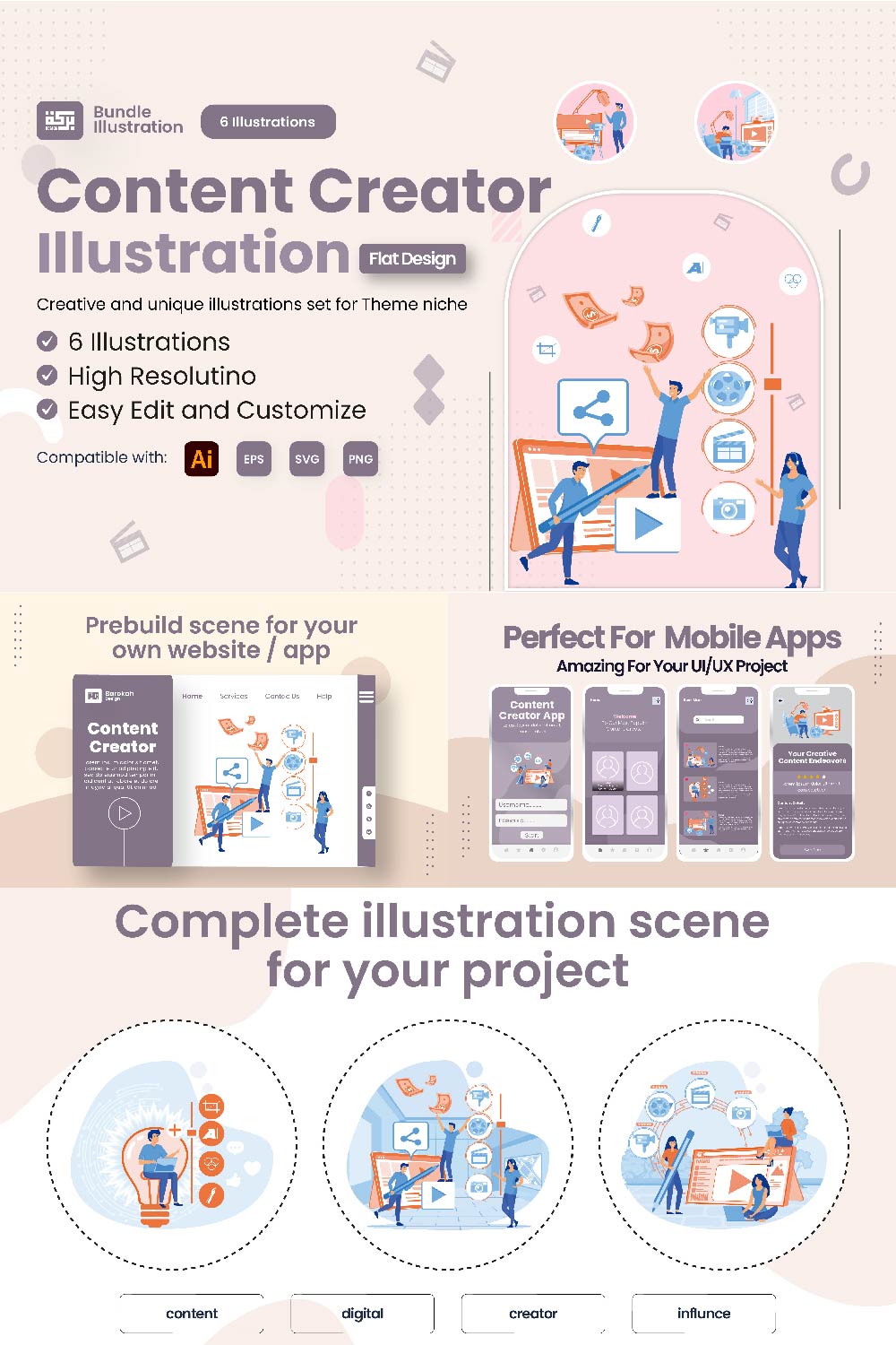 Illustration of Content Creator Concept pinterest preview image.