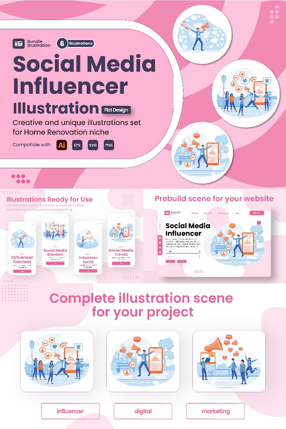 Illustration of Social Media Influencer pinterest preview image.