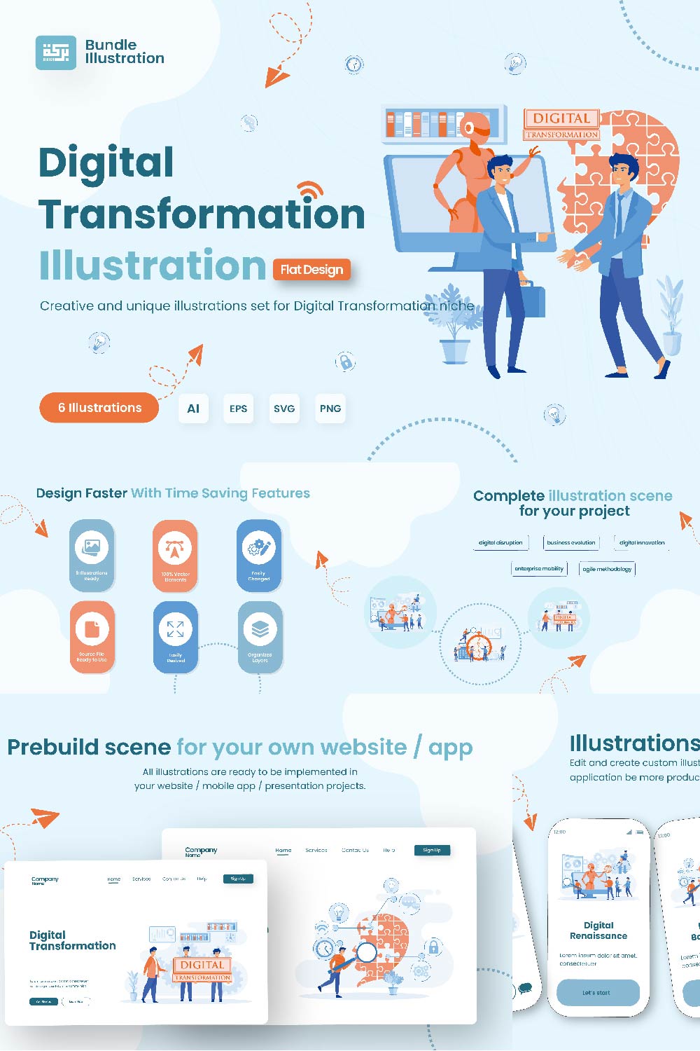 Illustration Design Digital Transformation pinterest preview image.