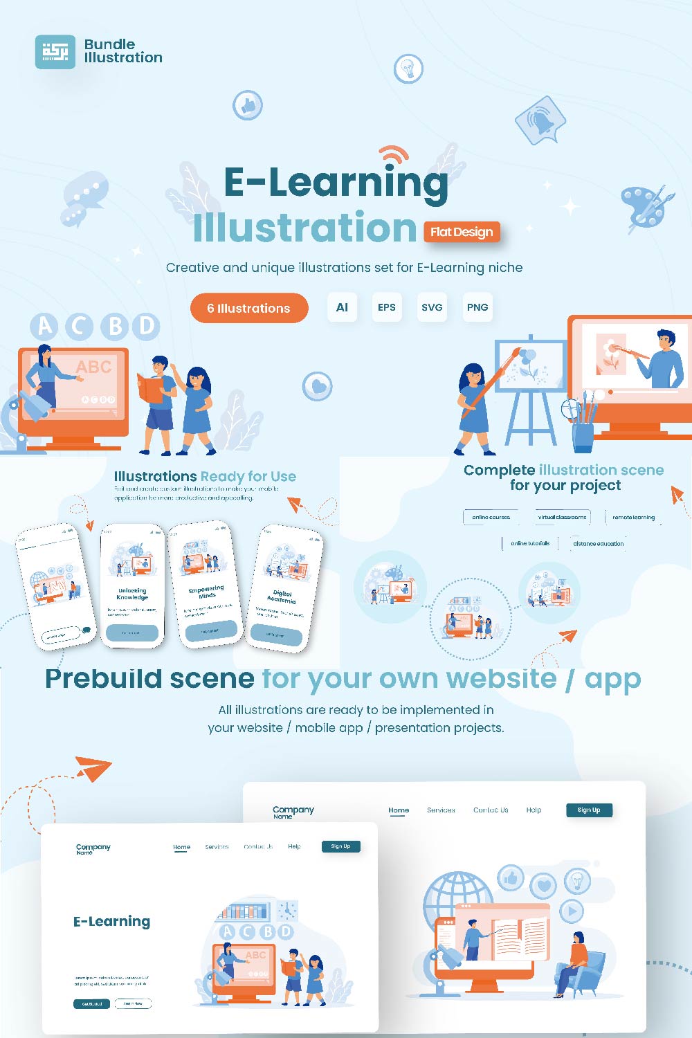 E- Learning Illustration Design pinterest preview image.