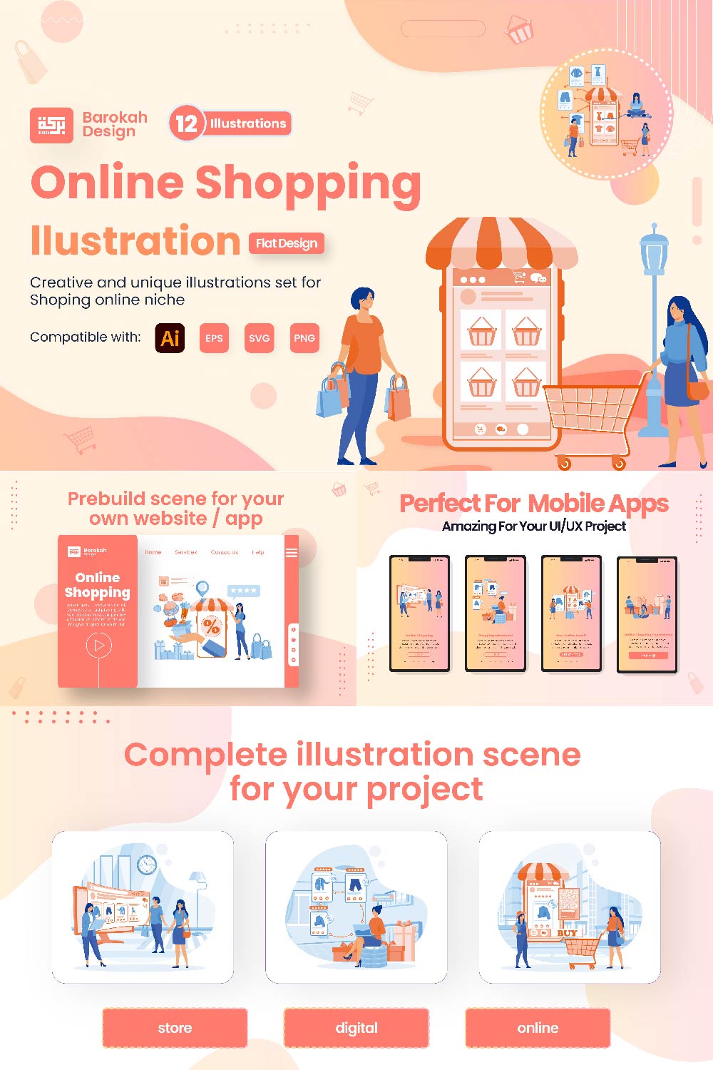 Illustration of Online Shopping Concept pinterest preview image.