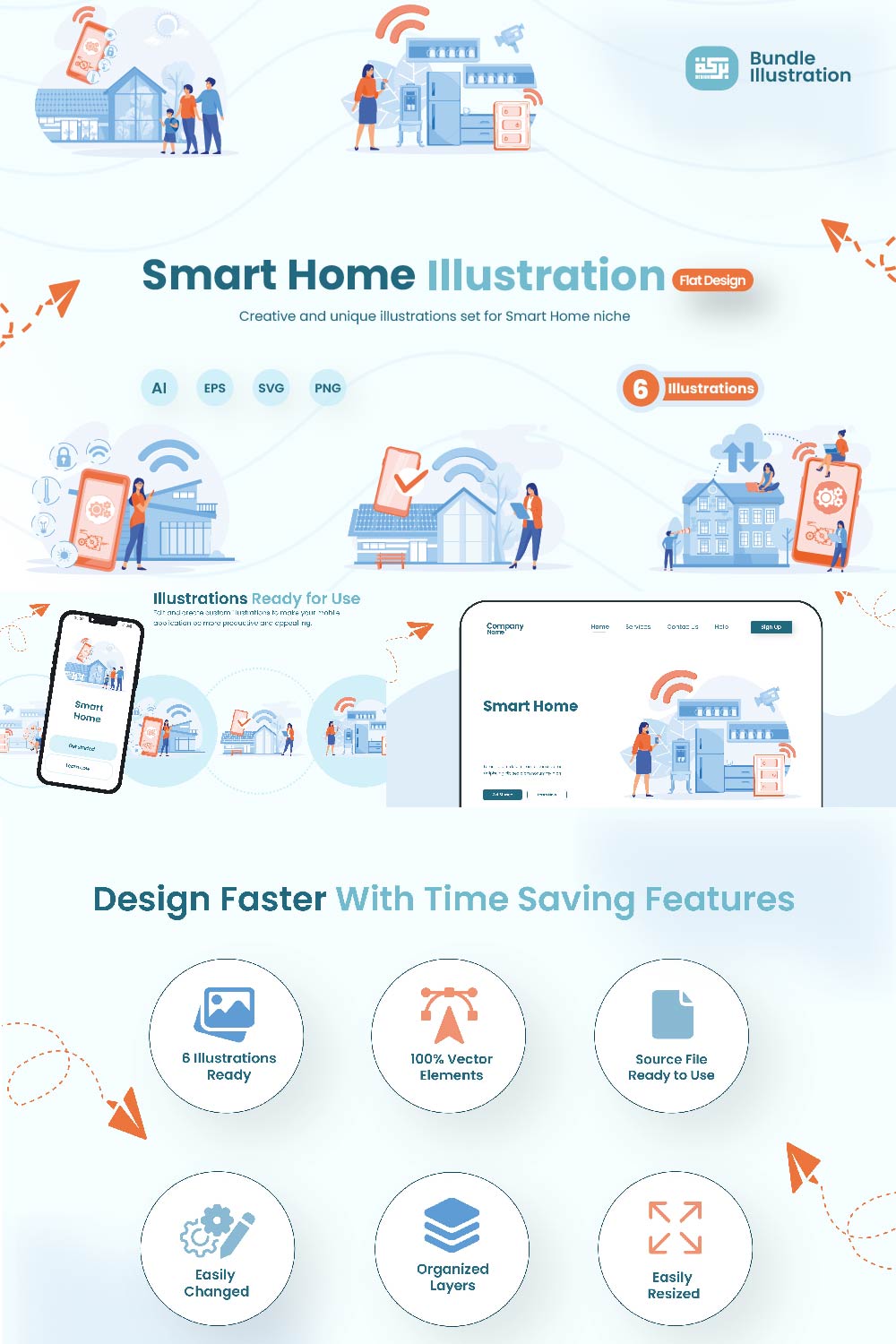 Smart Home Illustration Design pinterest preview image.