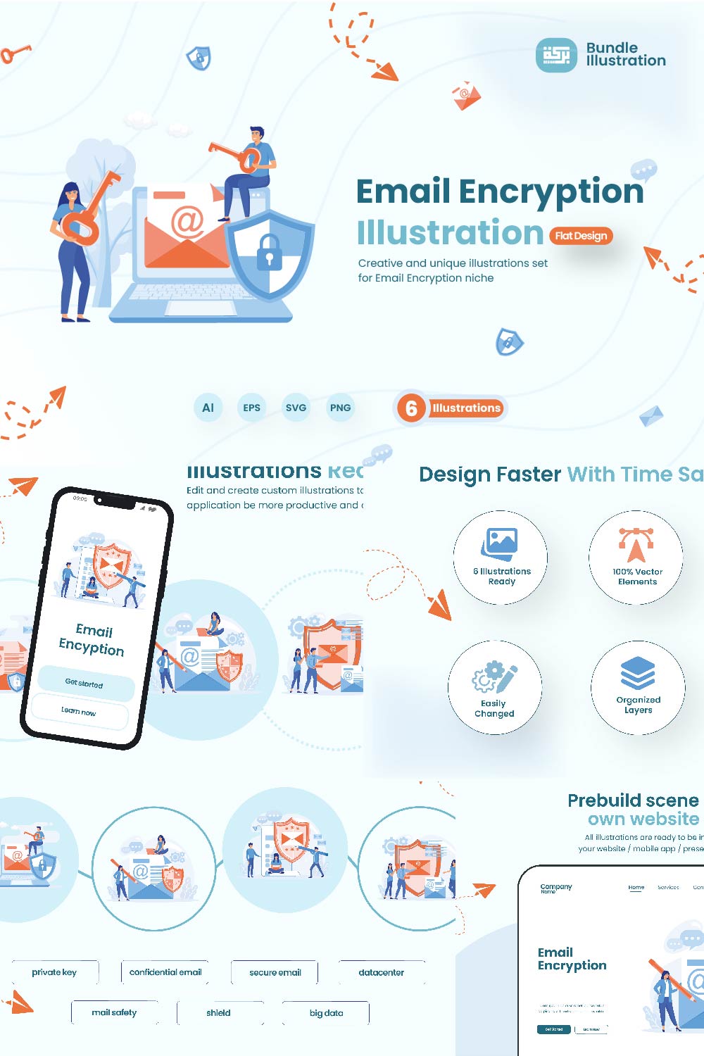 Email Encryption Illustration Design pinterest preview image.