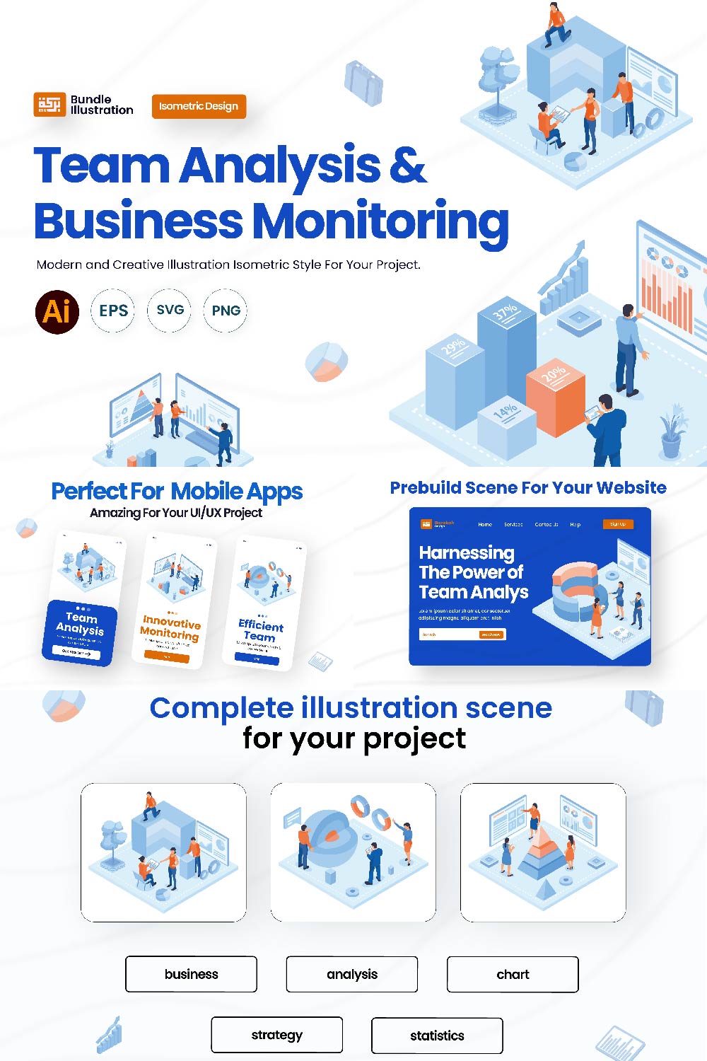 Team Analysis & Business Moniting Illustration Design pinterest preview image.
