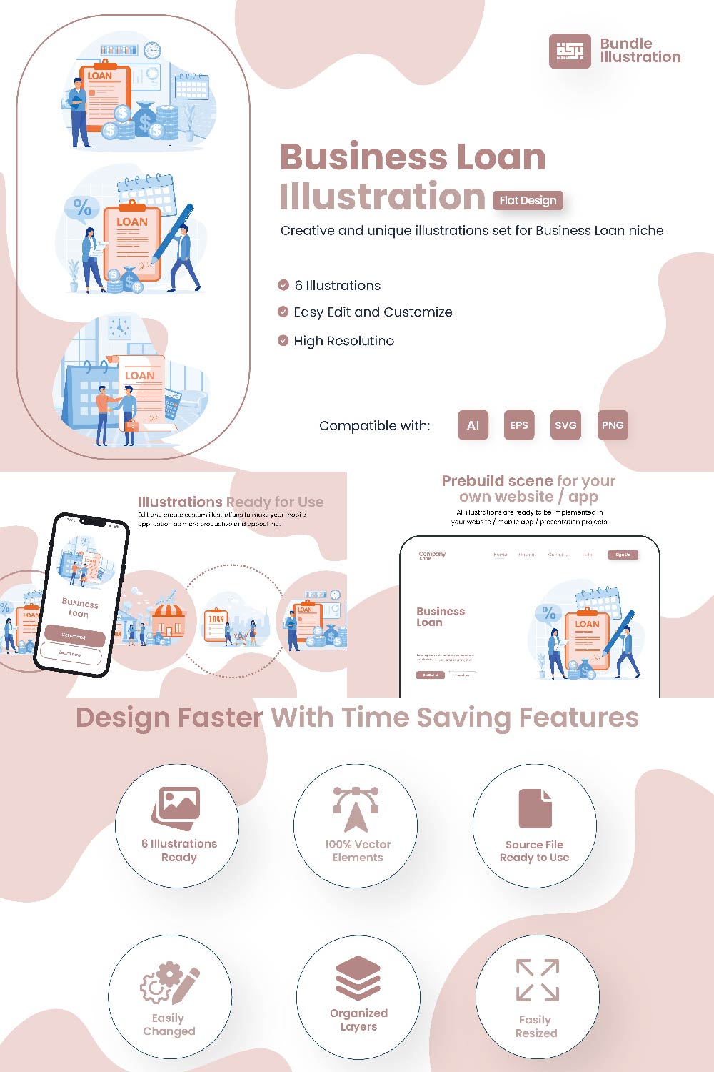 Design Illustration of Business Loan pinterest preview image.