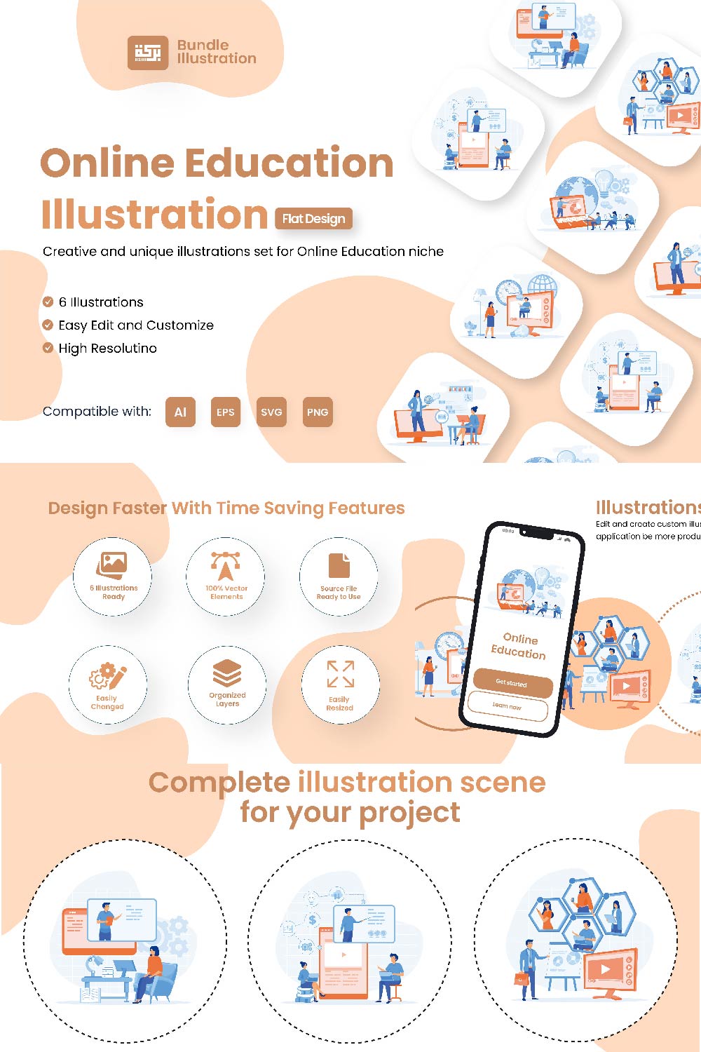 Online Education Illustration Design pinterest preview image.