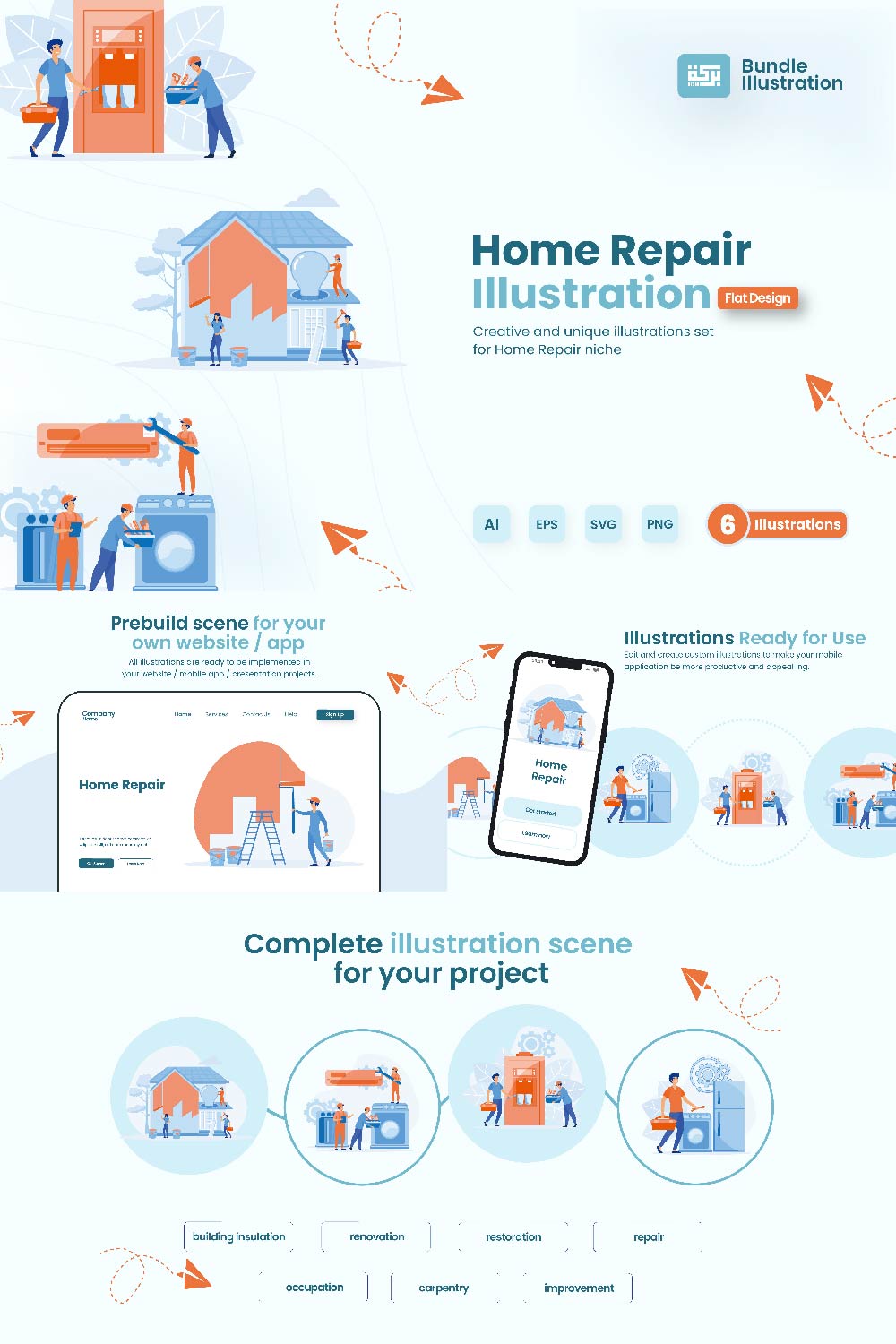 Illustration Design Explaining Home Improvement pinterest preview image.