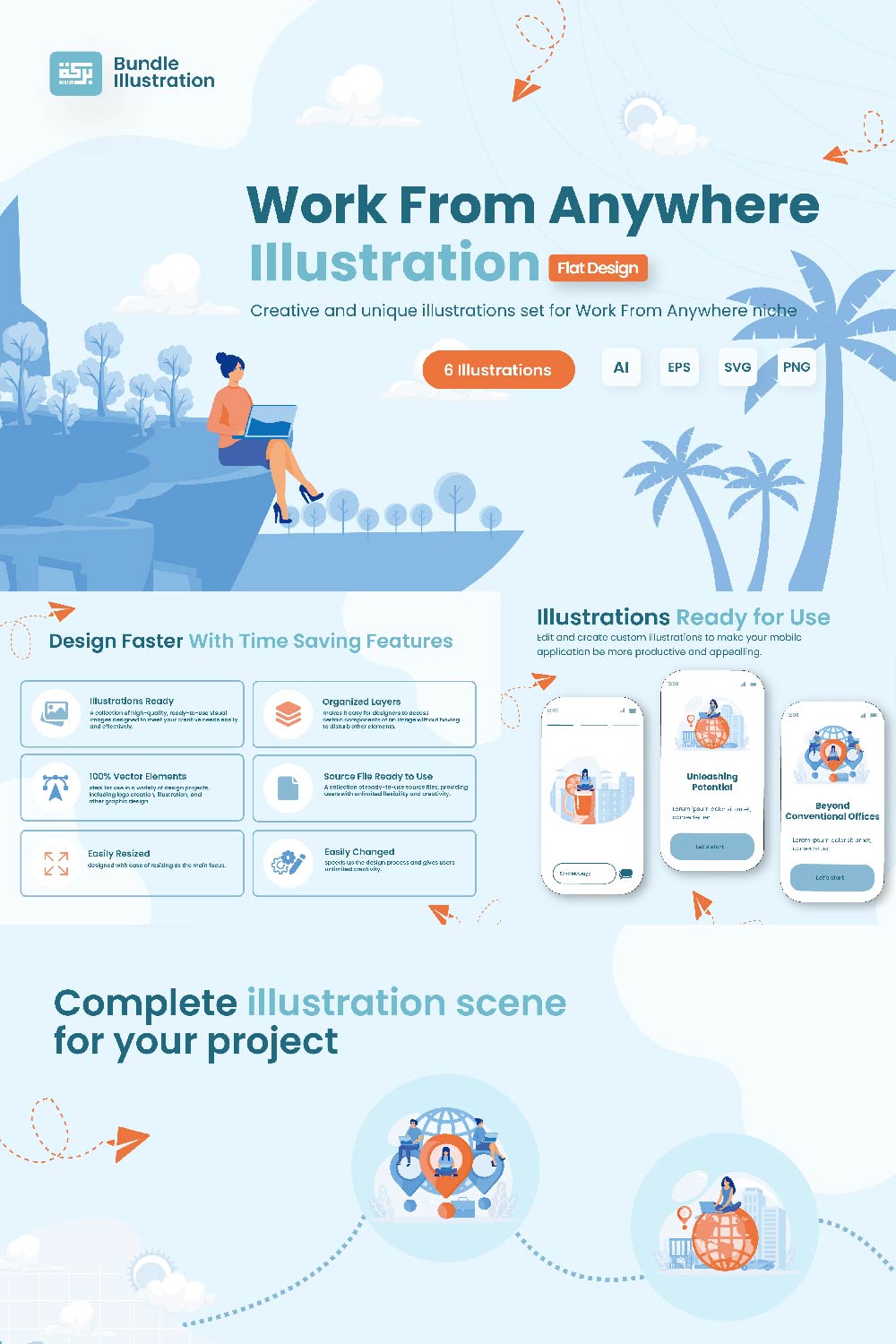 Work From Anywhere Illustration Design pinterest preview image.