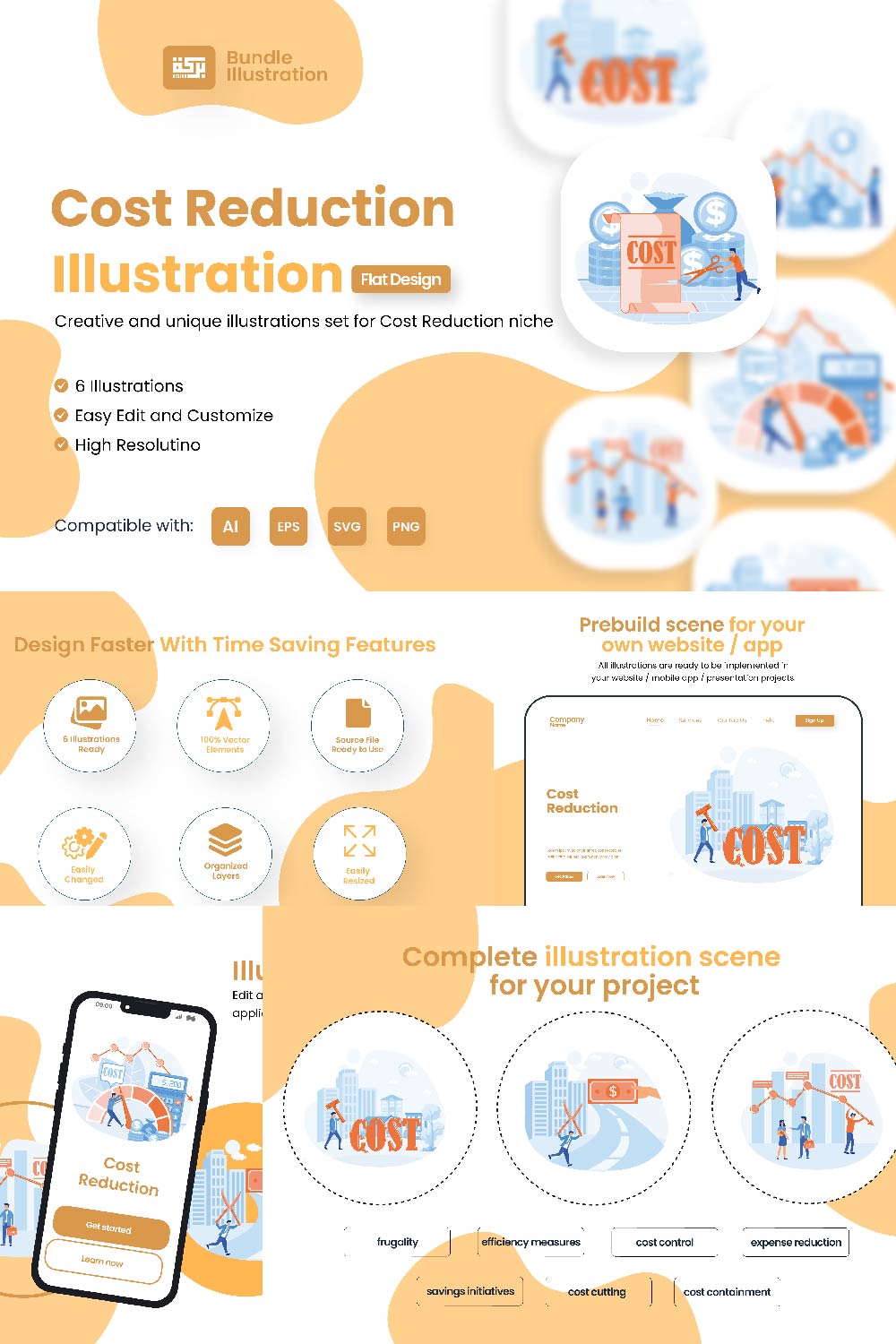 6 Illustrations Related to Cost Reduction pinterest preview image.