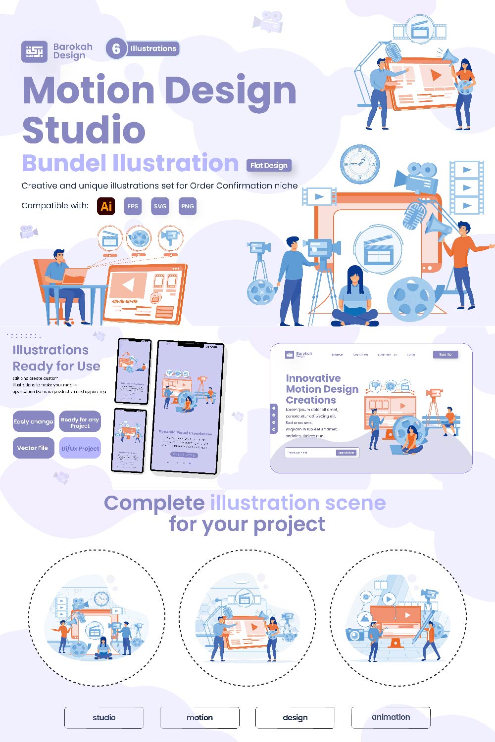 Illustration of Motion Design Studio Concept pinterest preview image.