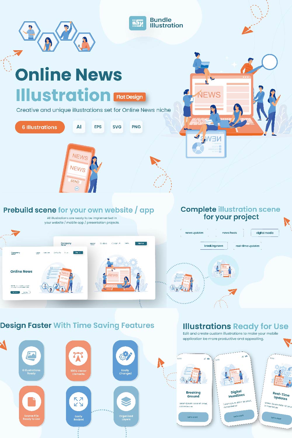 Online News Illustration Design pinterest preview image.