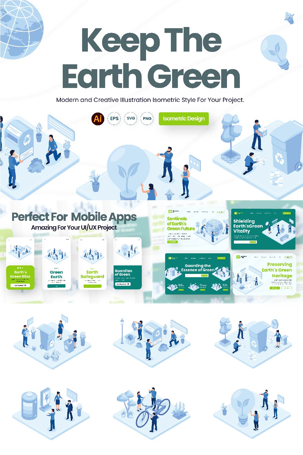 Keep The Earth Green Illustration Design pinterest preview image.