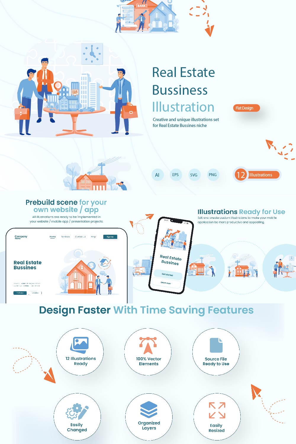 6 Illustration Design Related to Real Estate Business pinterest preview image.