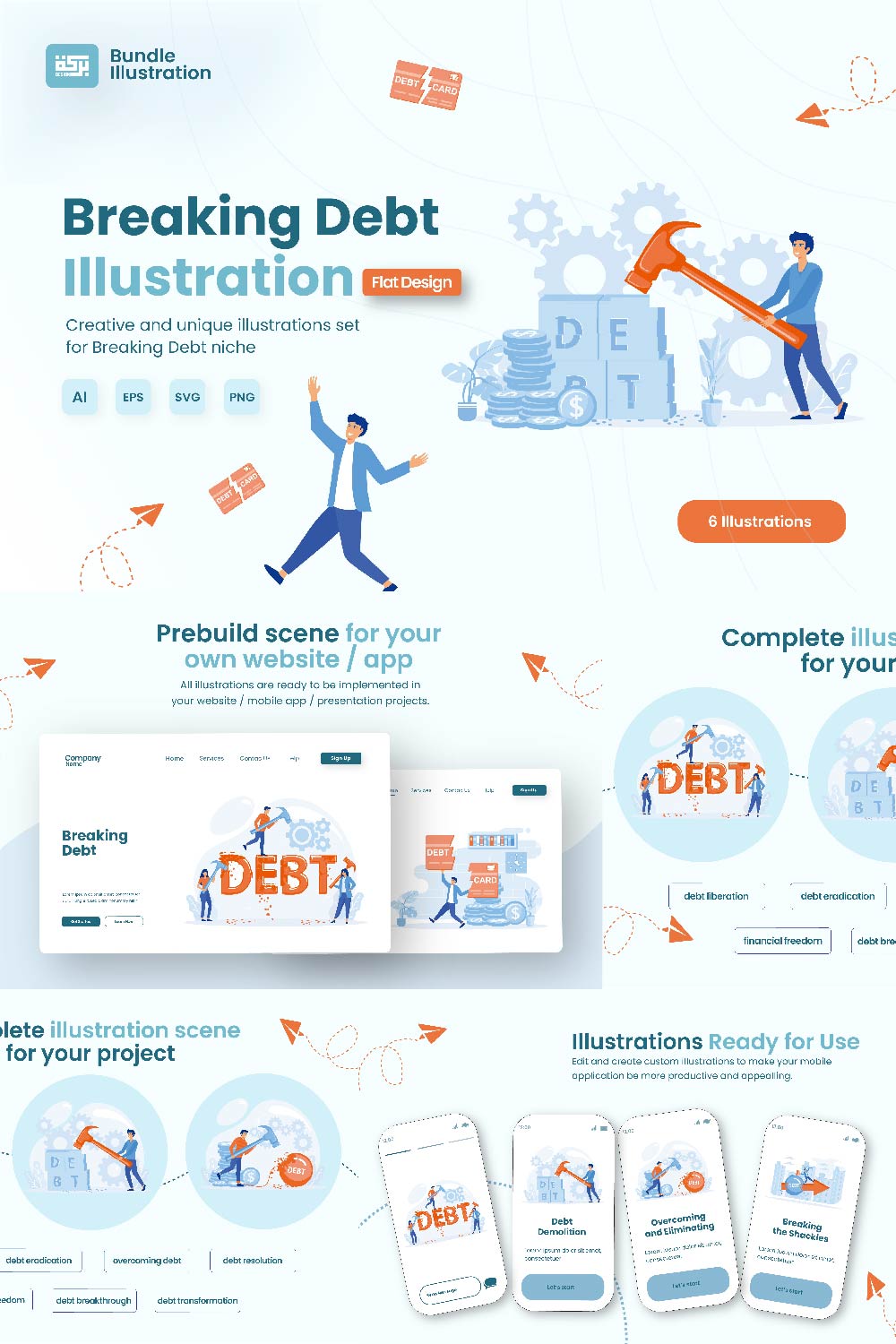 Illustration Design Breaking Debt pinterest preview image.