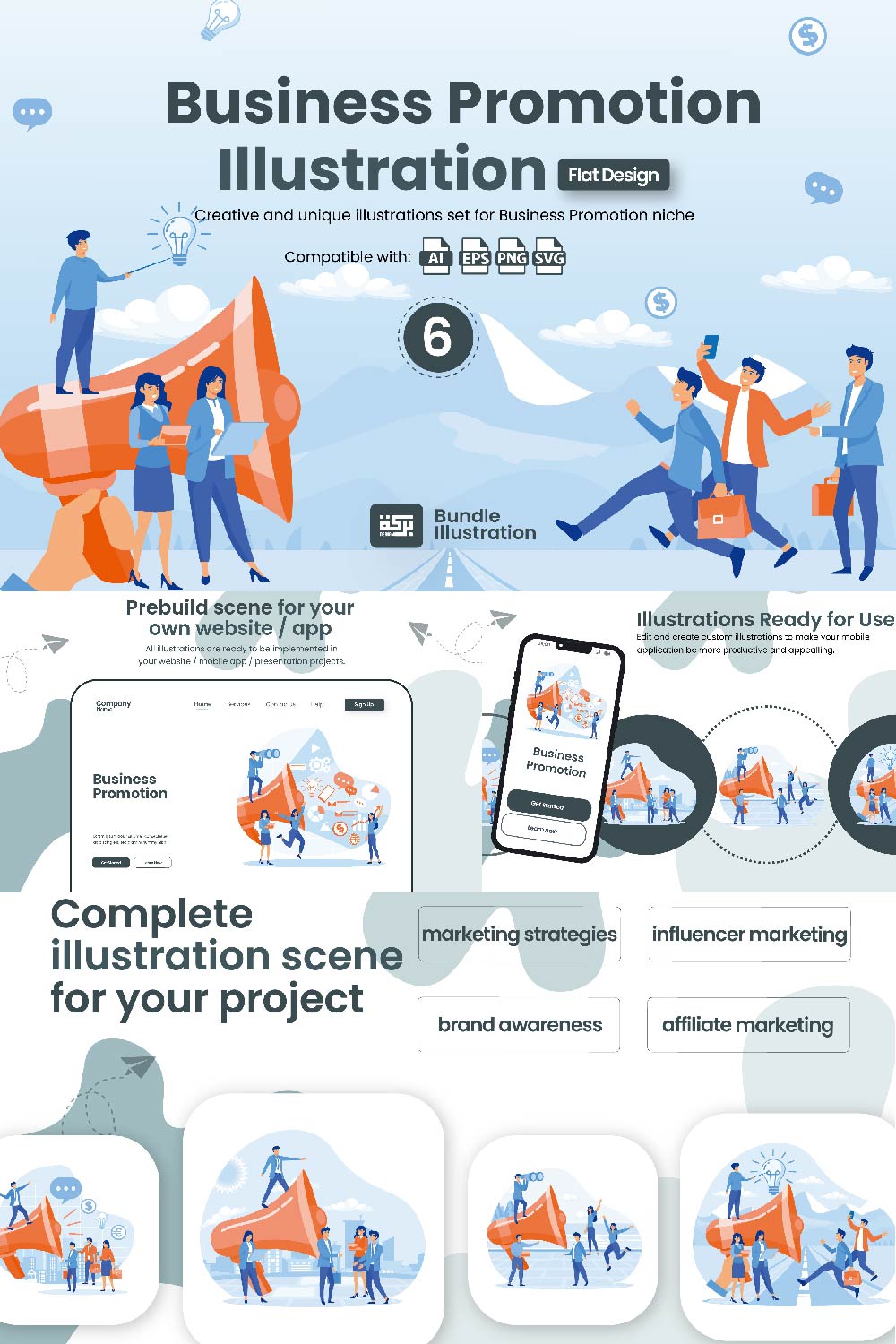 6 Illustrations Related to Business Promotion pinterest preview image.
