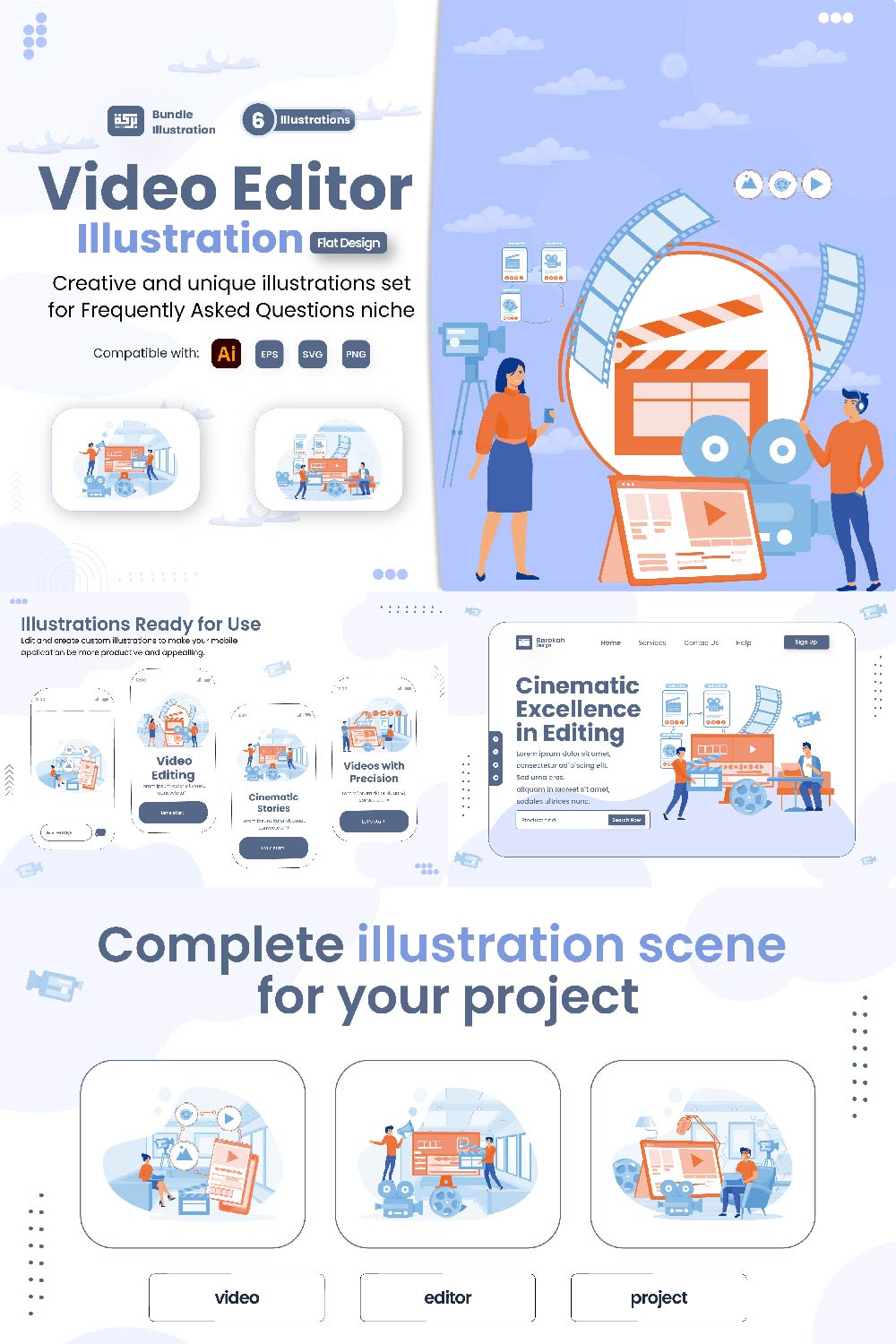 Illustration of Video Editor Concept pinterest preview image.