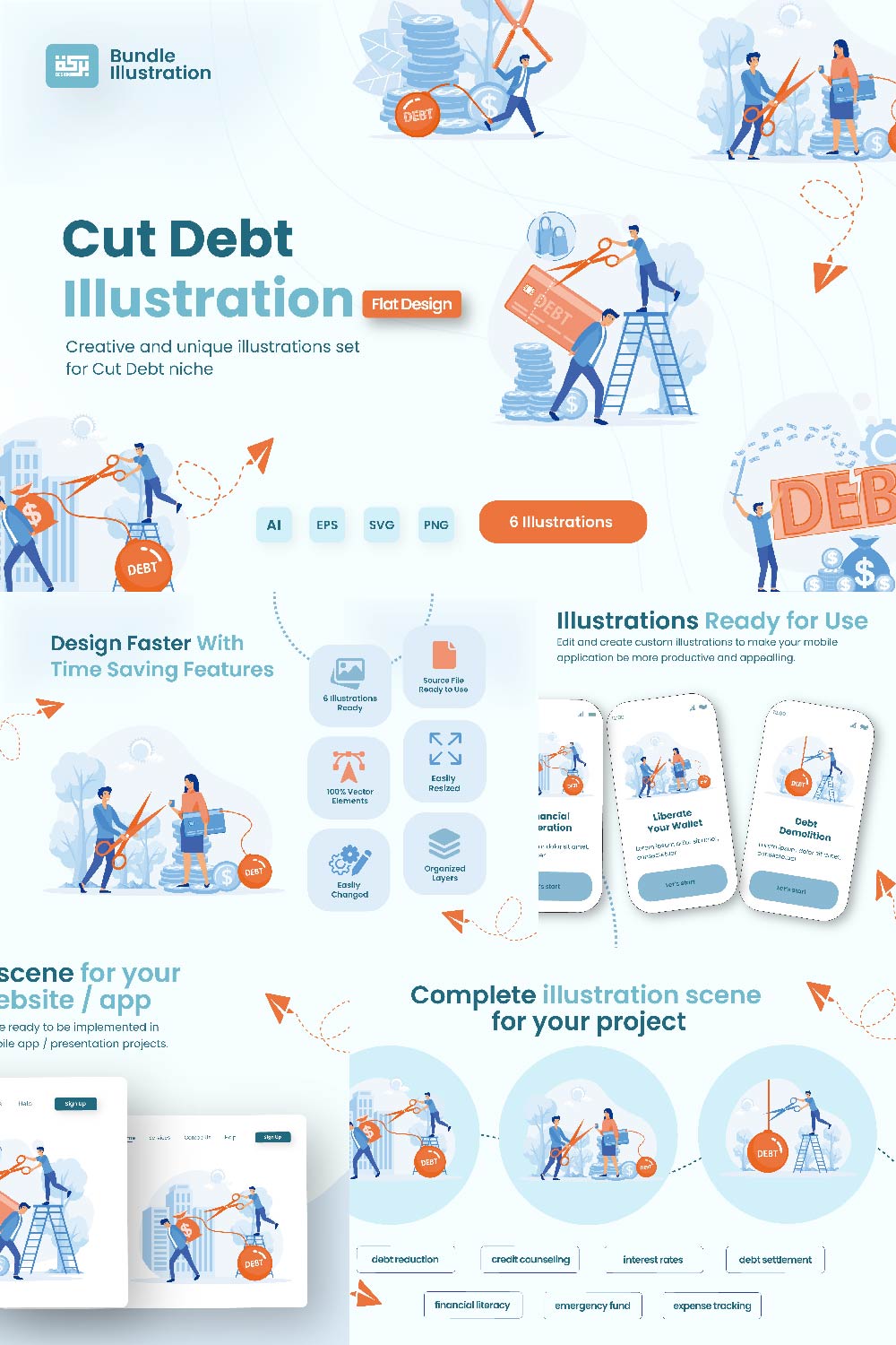 Illustration Design Cut Debt pinterest preview image.