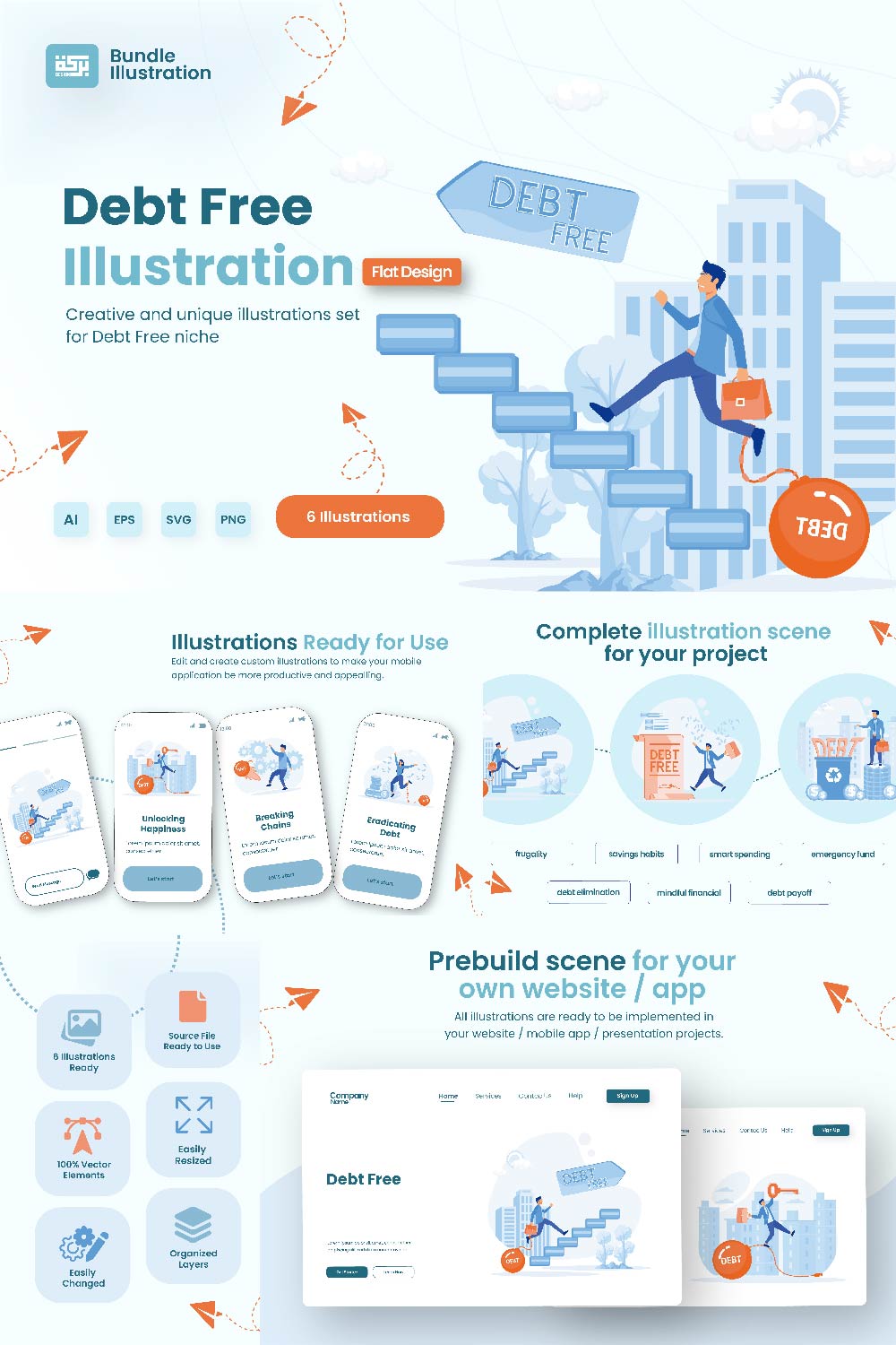 Illustration Design Debt Free pinterest preview image.