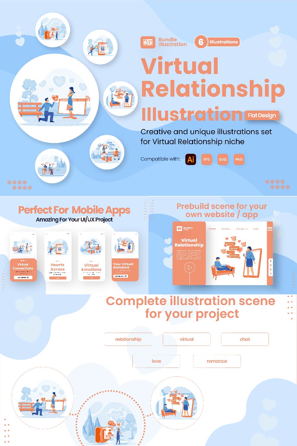 Illustration of Virtual Relationship Concept pinterest preview image.