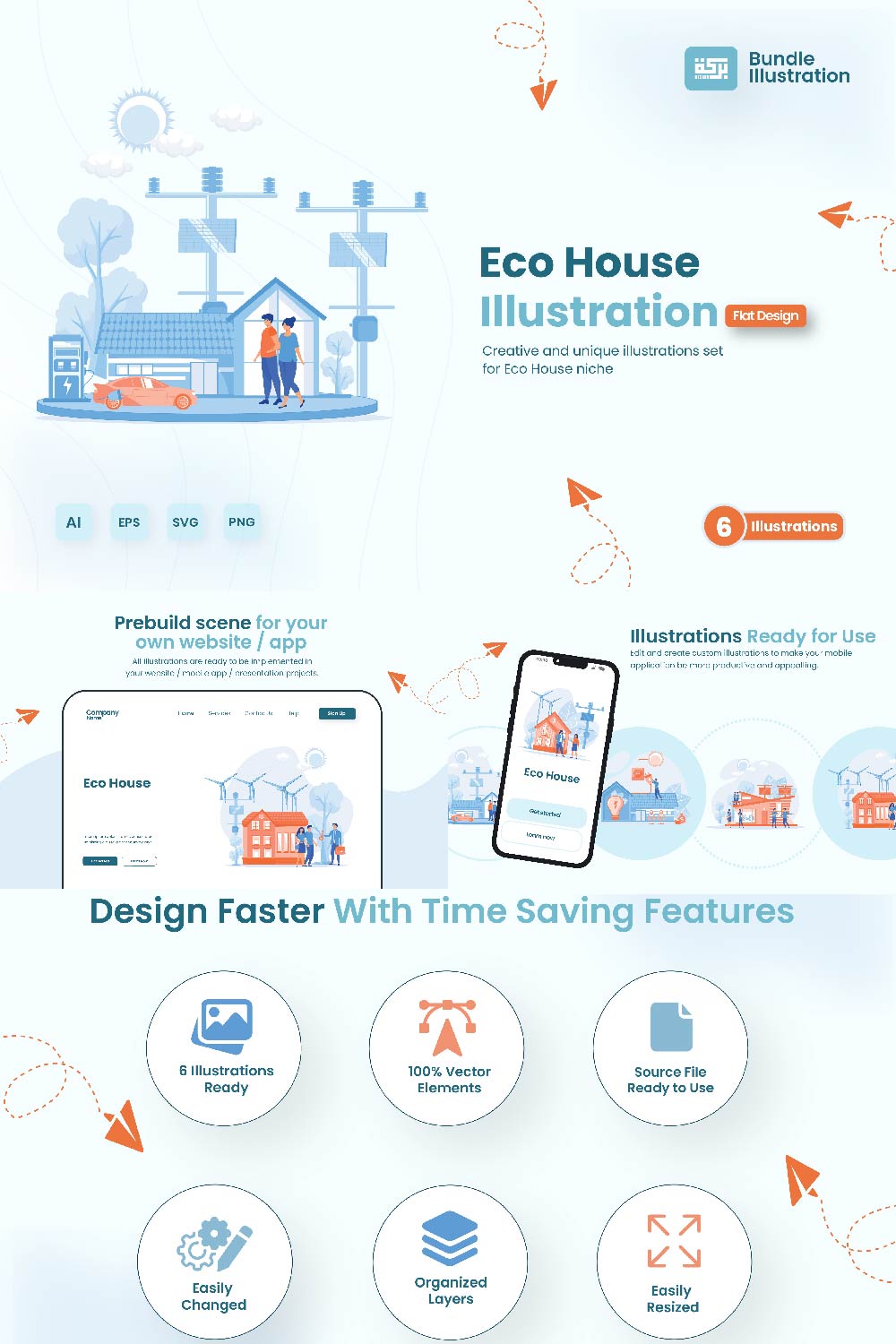 Eco House Illustration Design pinterest preview image.