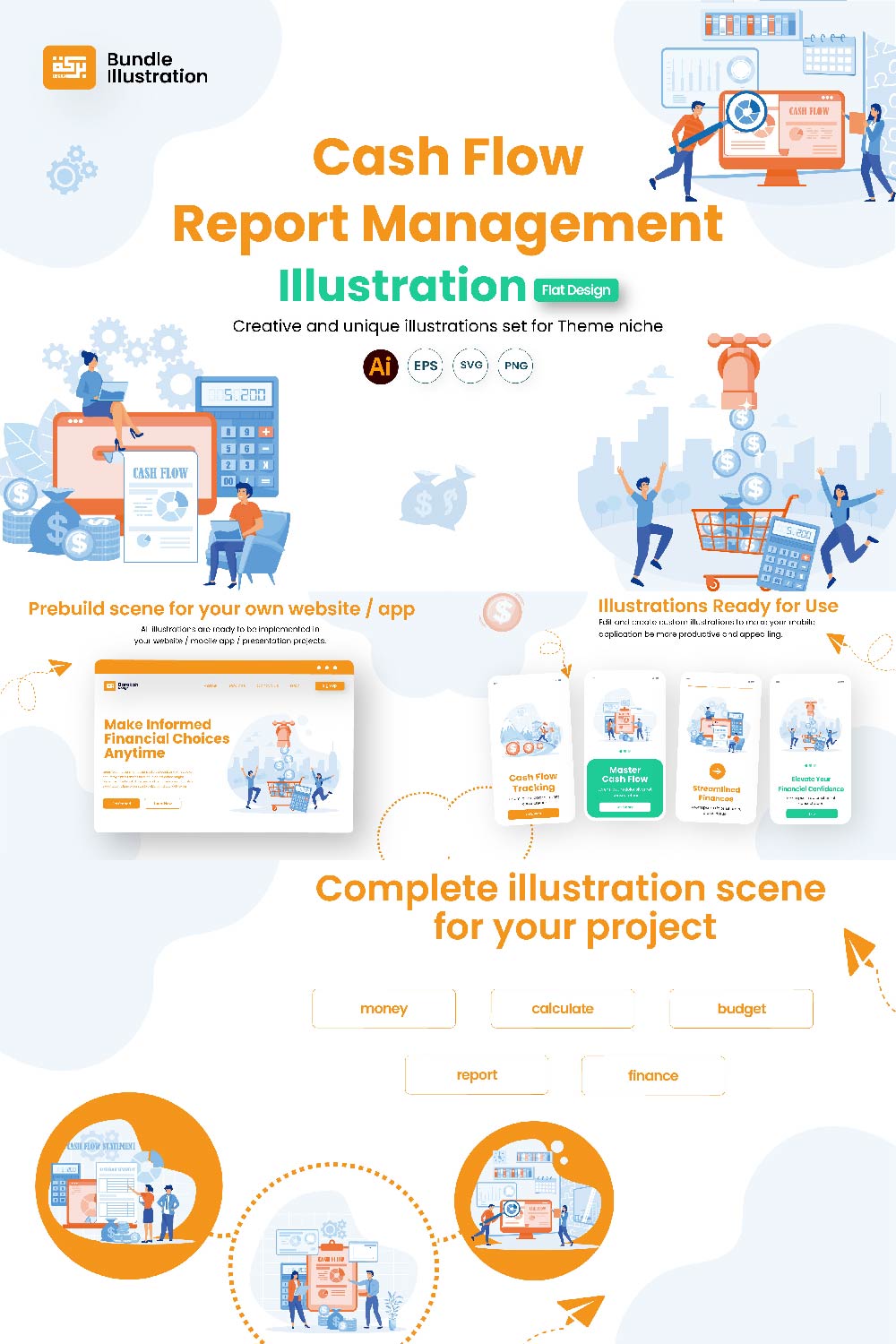 Cash Flow Report Management Illustration Design pinterest preview image.