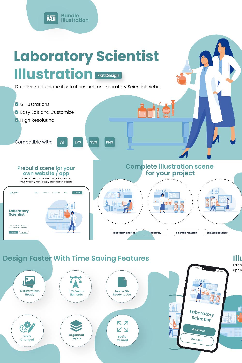 Laboratory Scientist Illustration Design pinterest preview image.