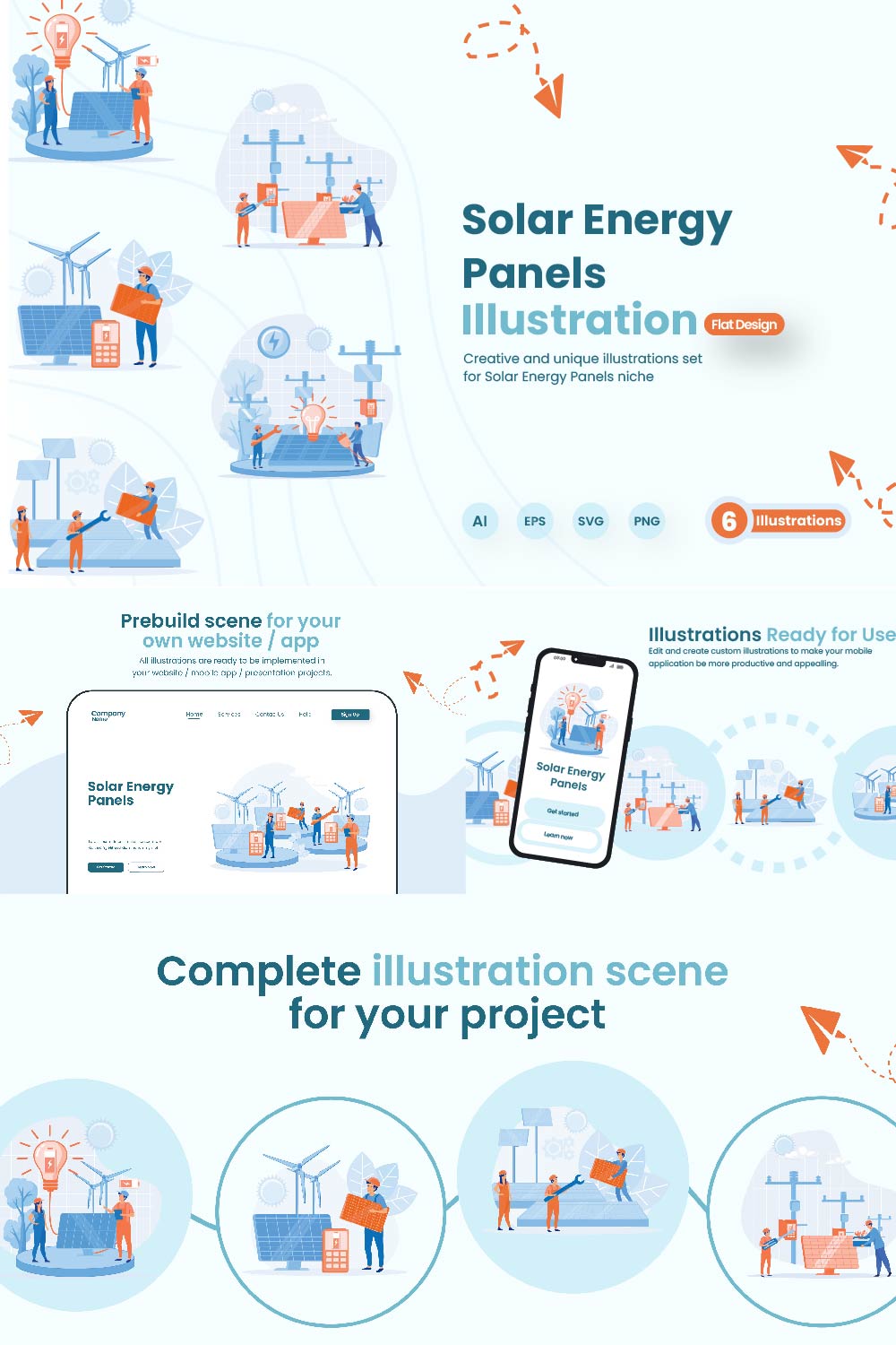 Illustration Design for the Use of Solar Energy Electricity pinterest preview image.