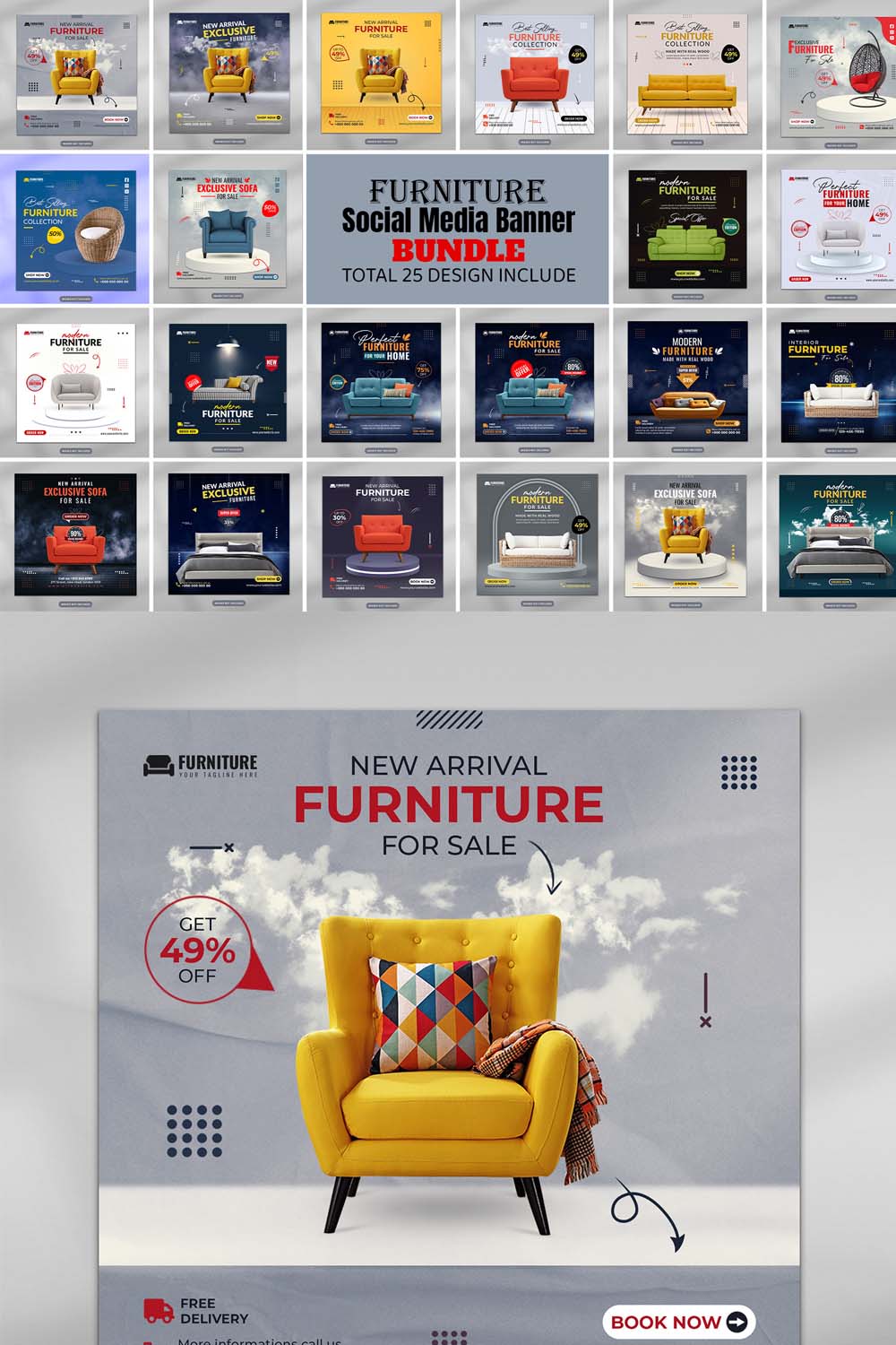 Furniture Social Media Banner Design pinterest preview image.