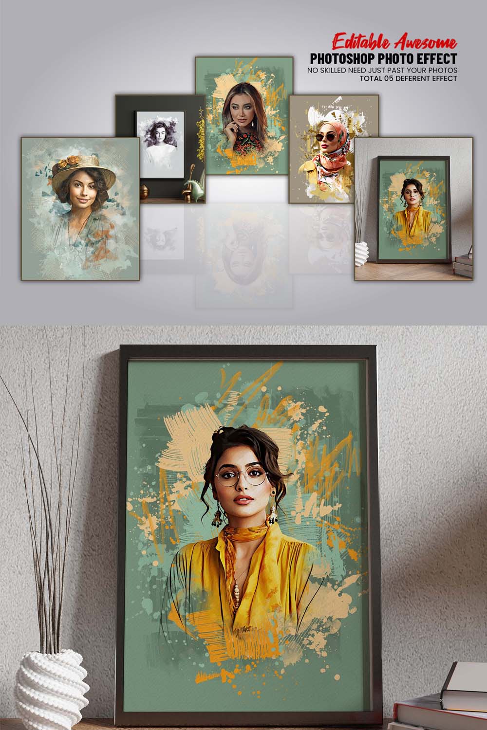 Watercolor Photo Effect Template pinterest preview image.