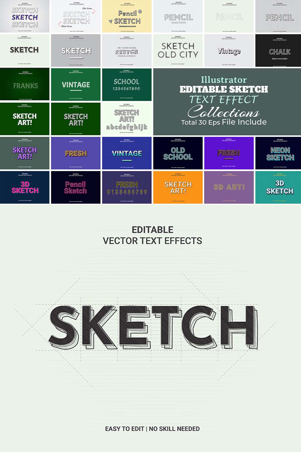 Editable Vector Sketch Text Effect pinterest preview image.