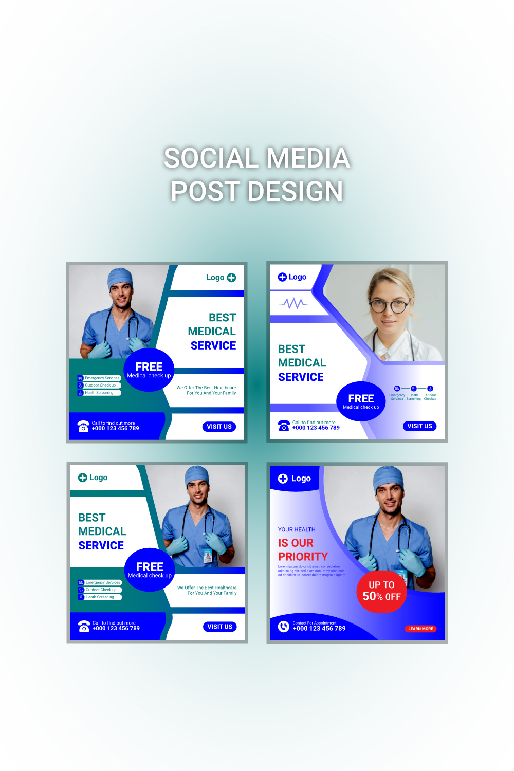 Medical and Healthcare Social Media Posts Design pinterest preview image.