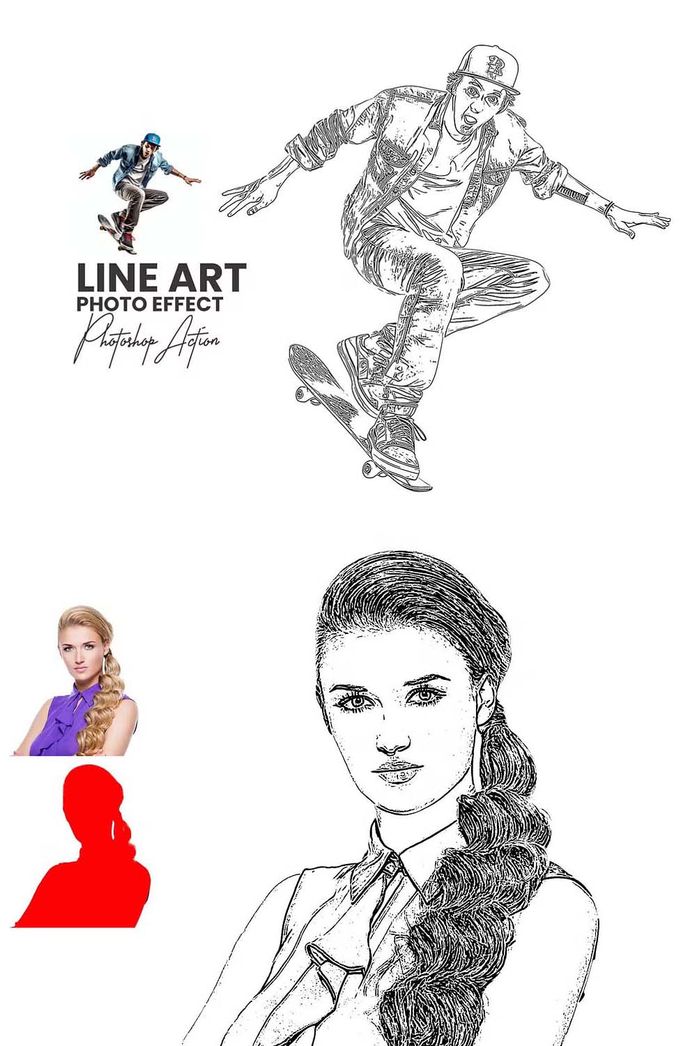 Easy Line Art Photoshop Action pinterest preview image.