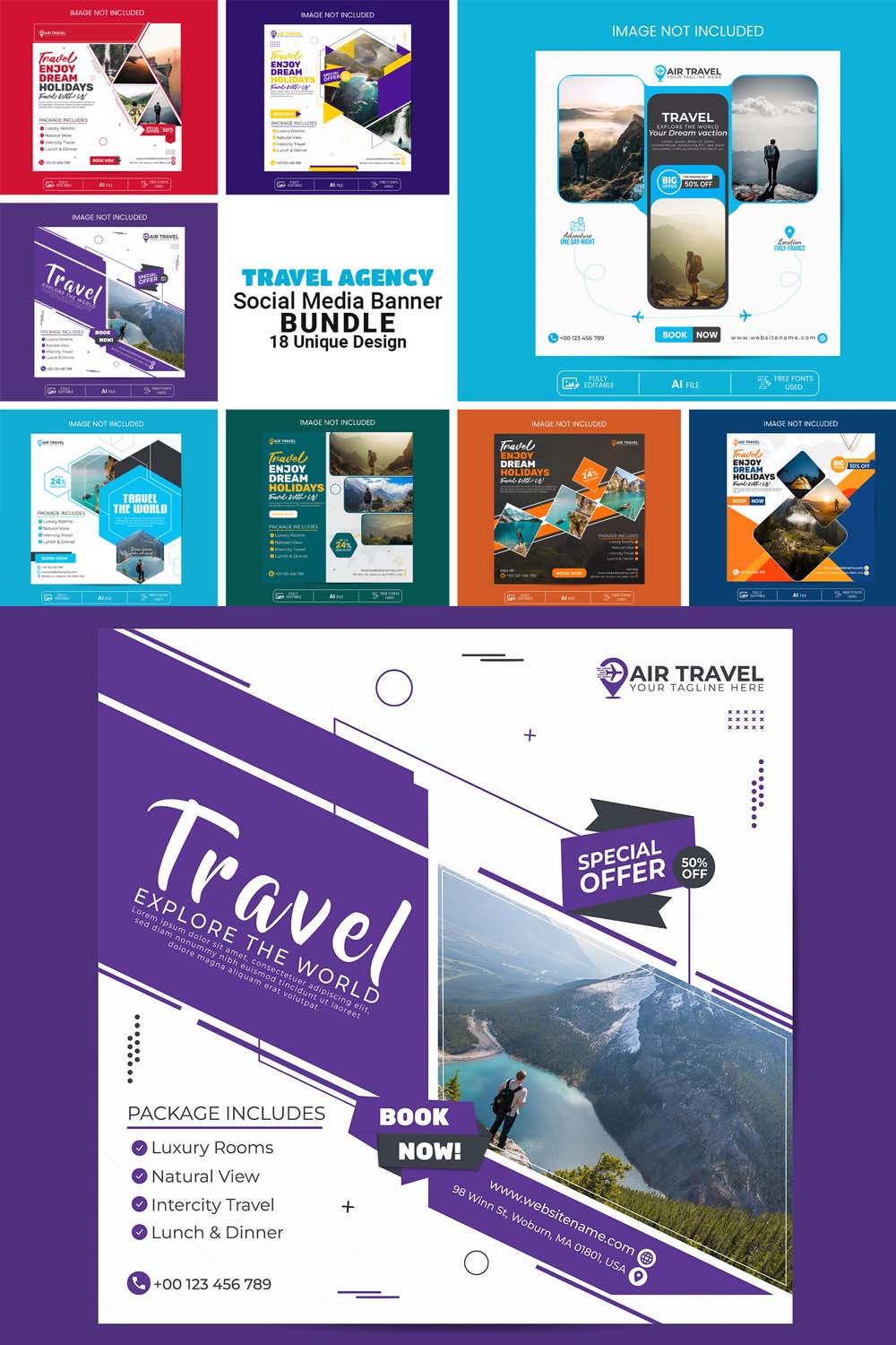 Travel Agency Social Media Post pinterest preview image.