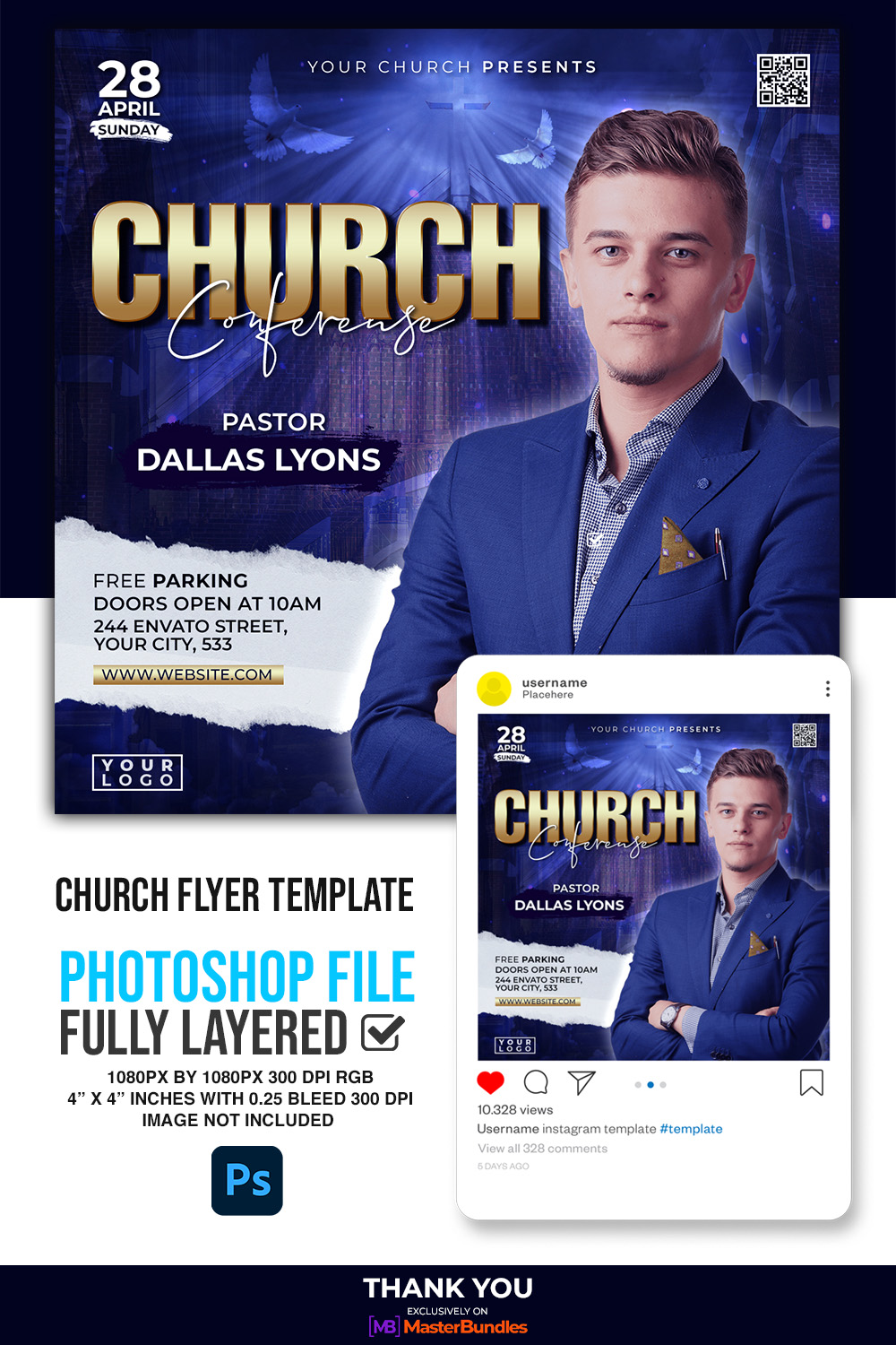 Church Event Flyer Template pinterest preview image.