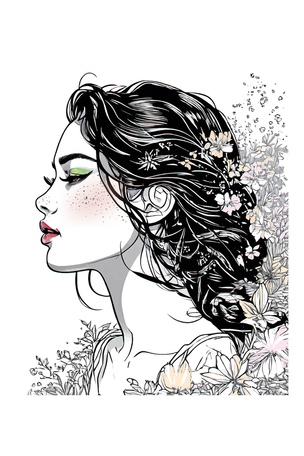 Pretty Girl with Flowers Vector pinterest preview image.