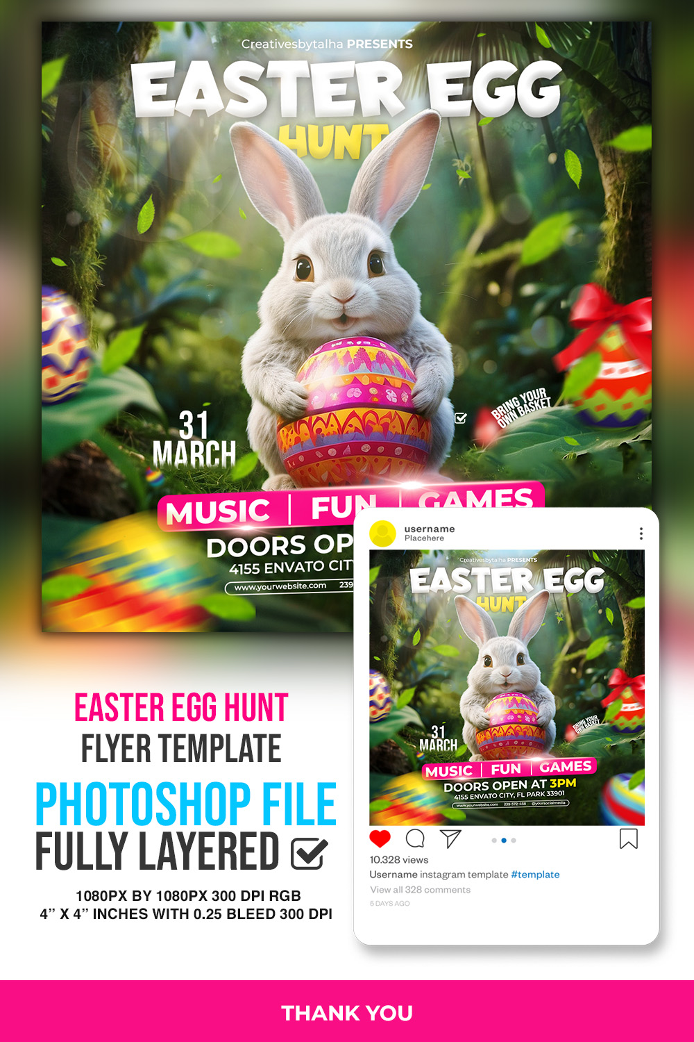 Easter Egg Hunt Event Flyer Template pinterest preview image.